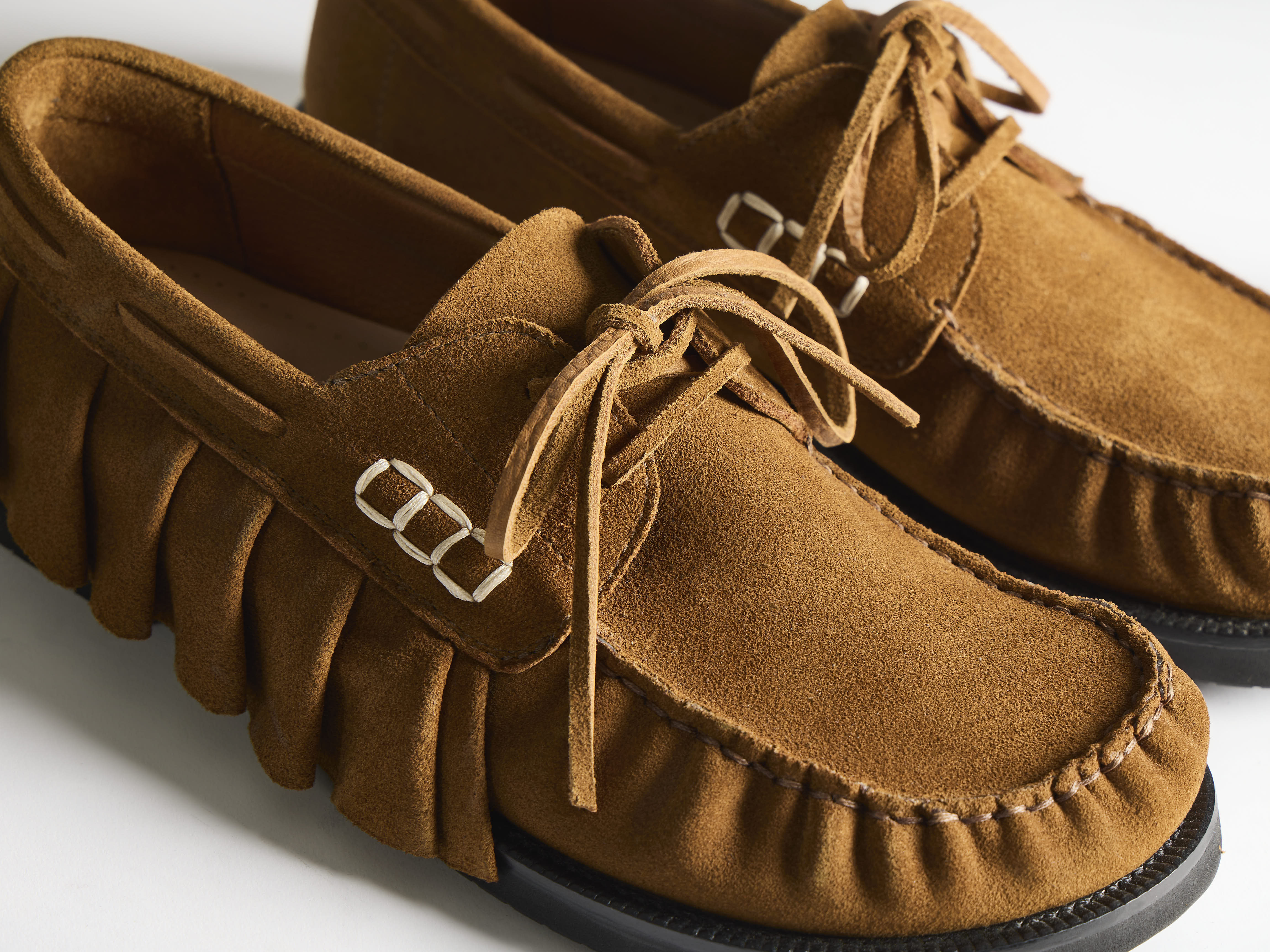 MENS LOAFER RUFFLE SUEDE BOAT SHOES IN CARAMEL in CARAMEL