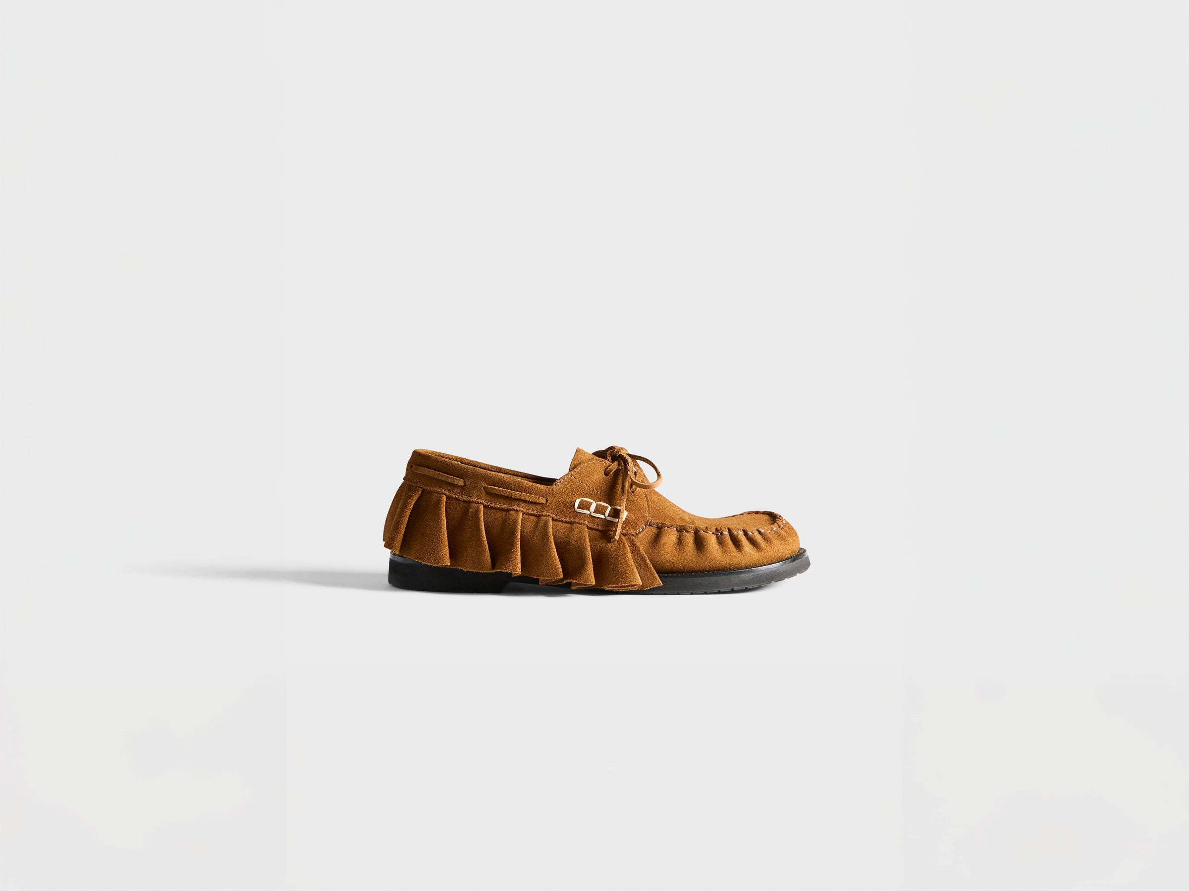 MENS LOAFER RUFFLE SUEDE BOAT SHOES IN CARAMEL