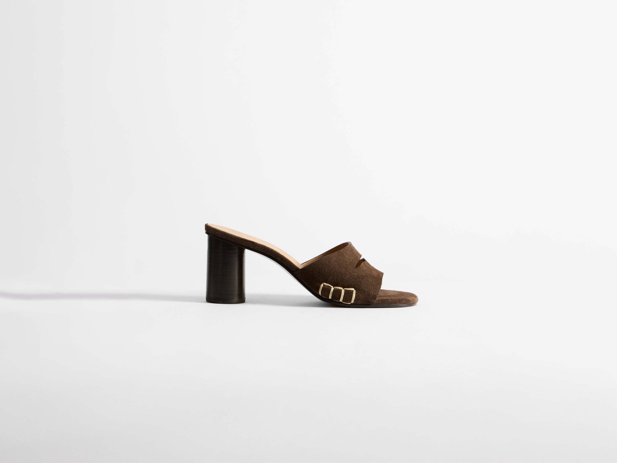 WOMENS LOAFER MULE HEELED SANDAL IN CHOCOLATE BROWN