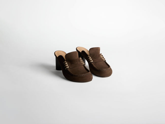 loafer close toe sandal chocolate brown Product Angle 1