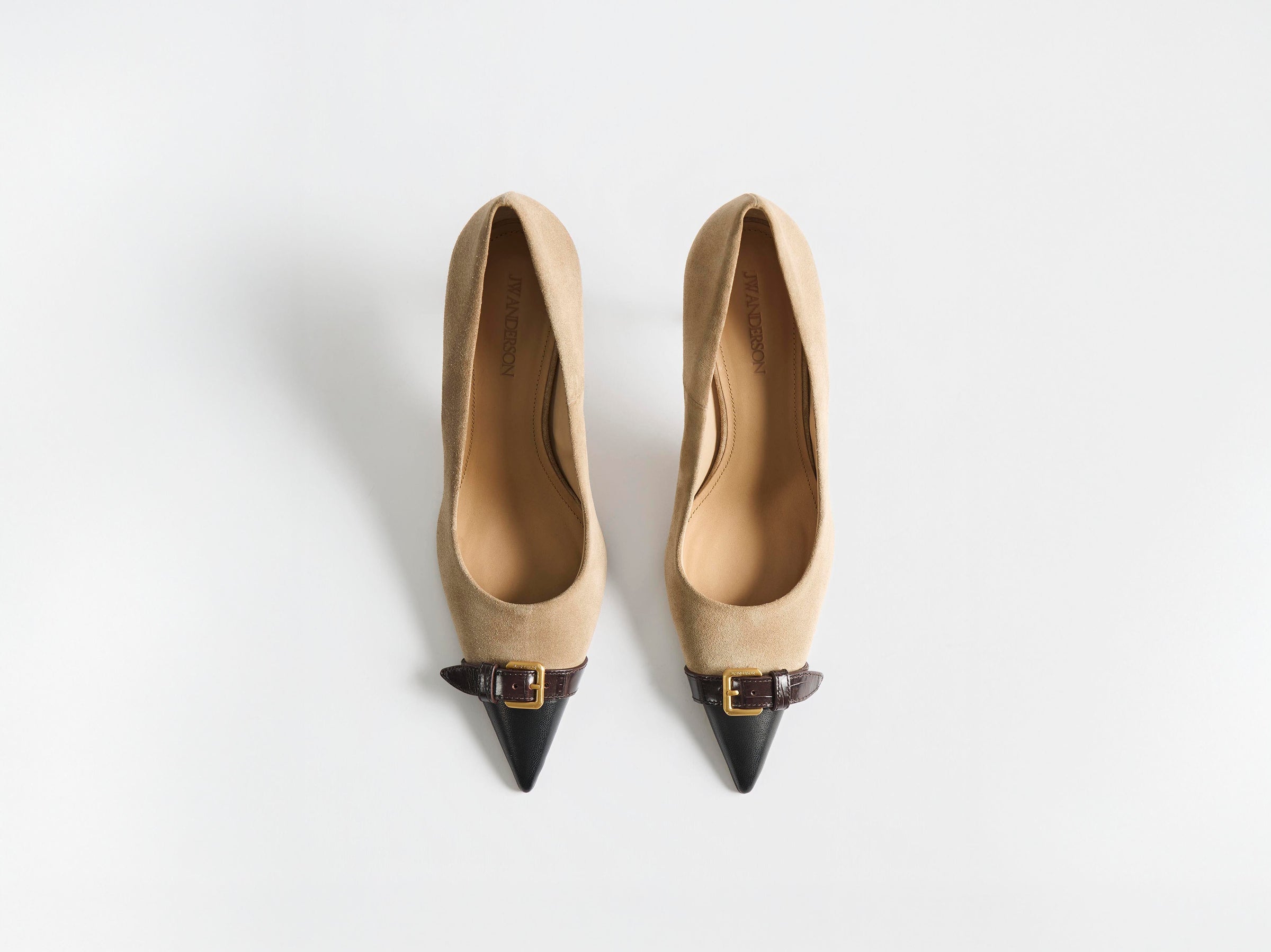WOMENS HEELED BUCKLE SLING BACK IN TAUPE & BLACK