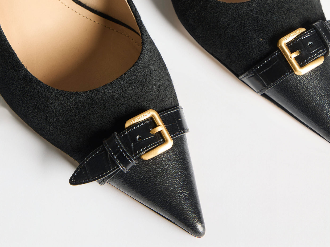WOMENS HEELED BUCKLE SLING BACK IN BLACK