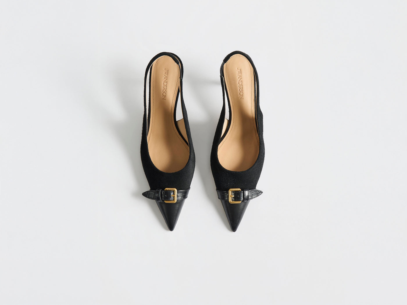WOMENS HEELED BUCKLE SLING BACK IN BLACK