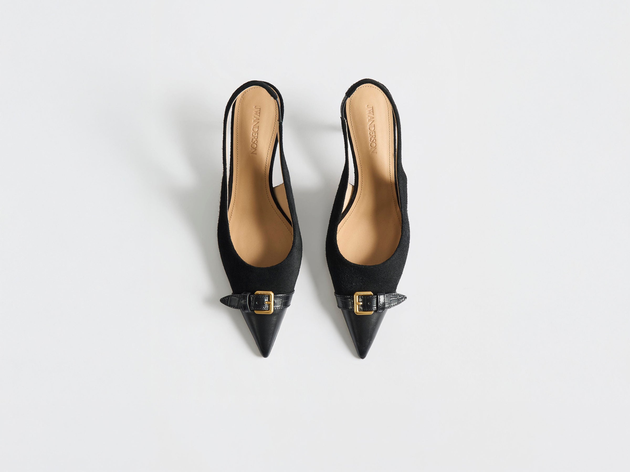 WOMENS HEELED BUCKLE SLING BACK IN BLACK