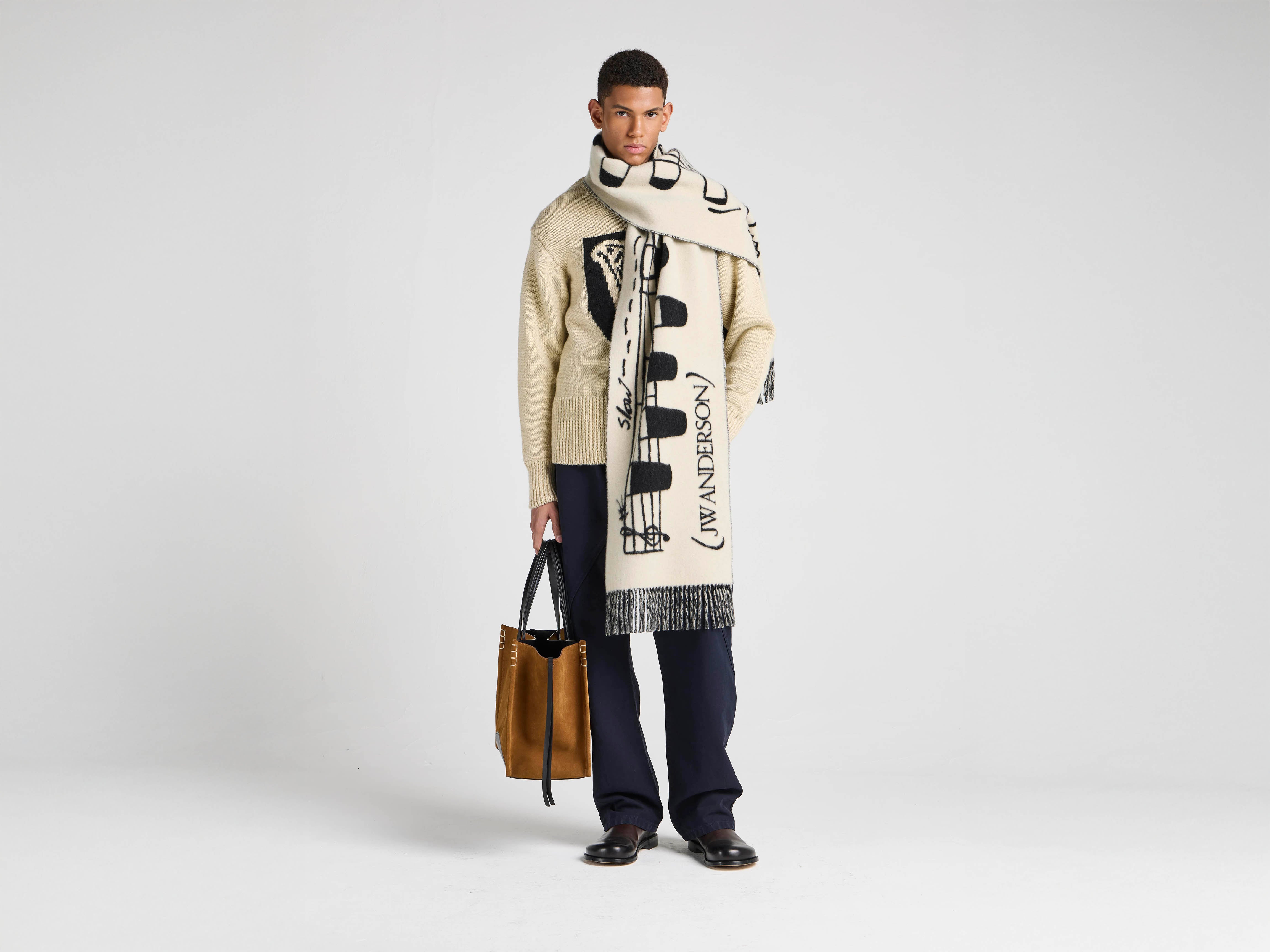 Unisex JW ANDERSON X GUINNESS SMOOTH TEMPO SCARF IN CREAM & BLACK