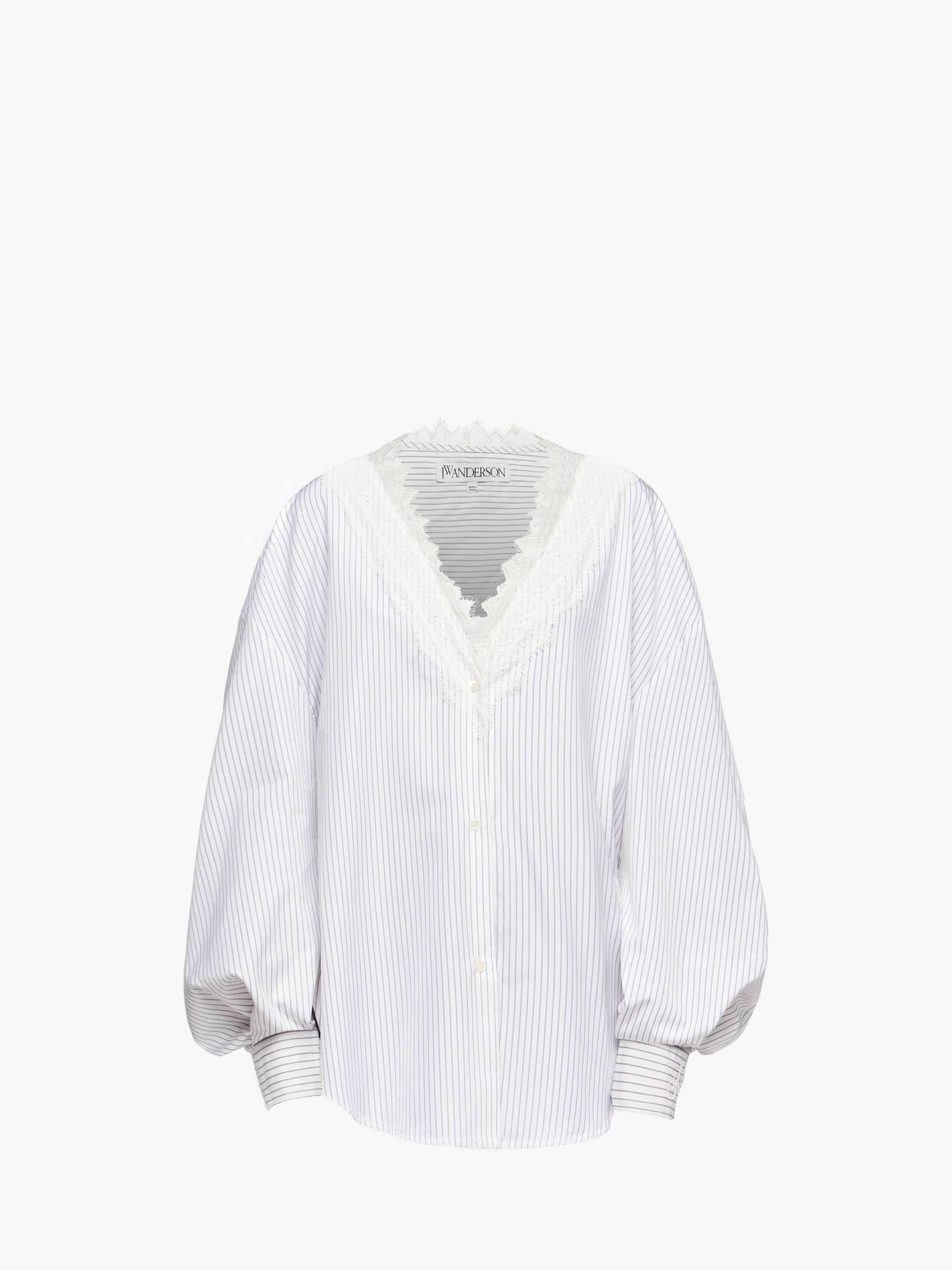 CL_LACE TRIM V NECK SHIRT - GREY/WHITE_SH0347PG1691