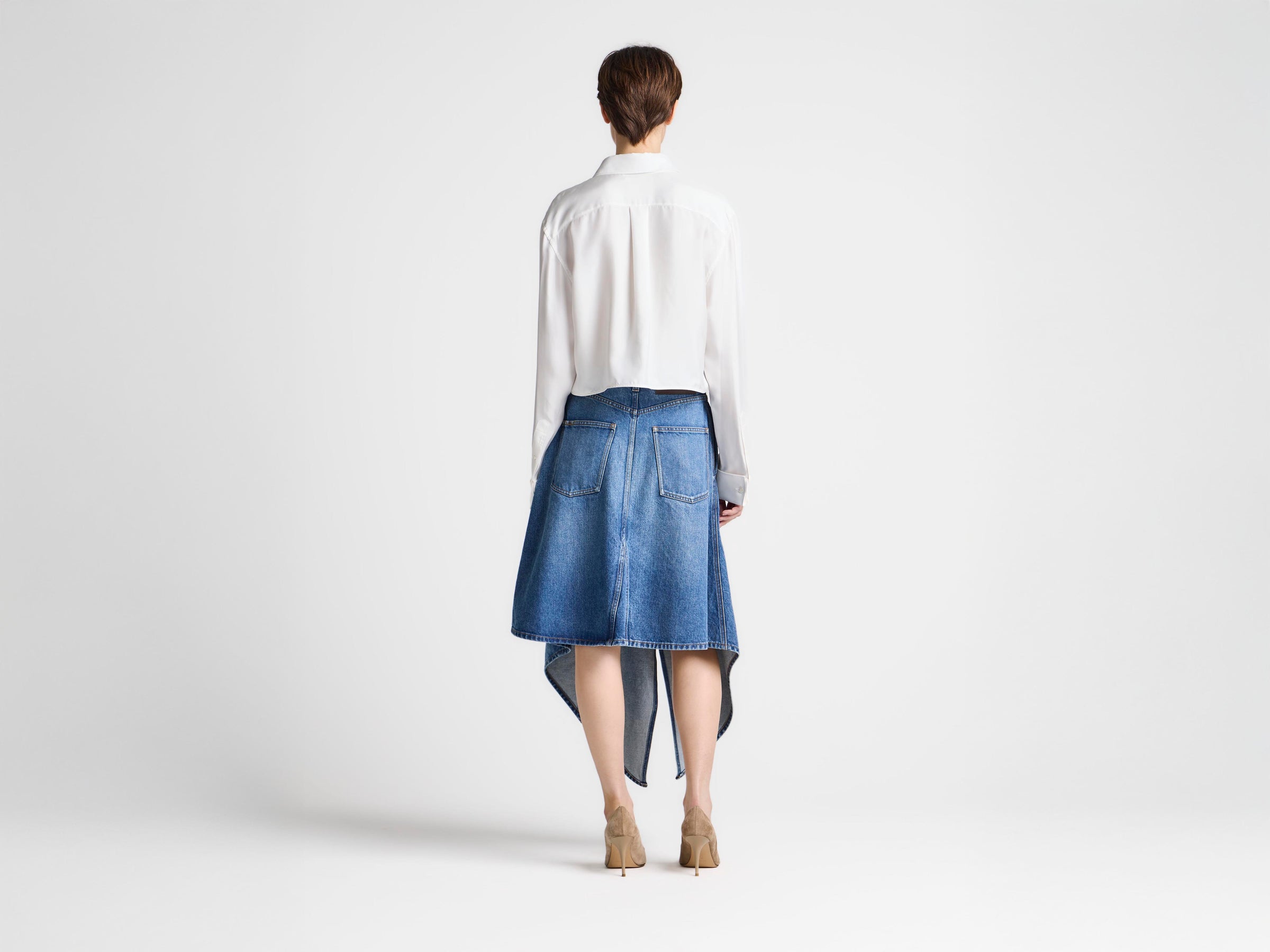 WOMENS CROPPED SILK TWILL SHIRT IN OFF-WHITE