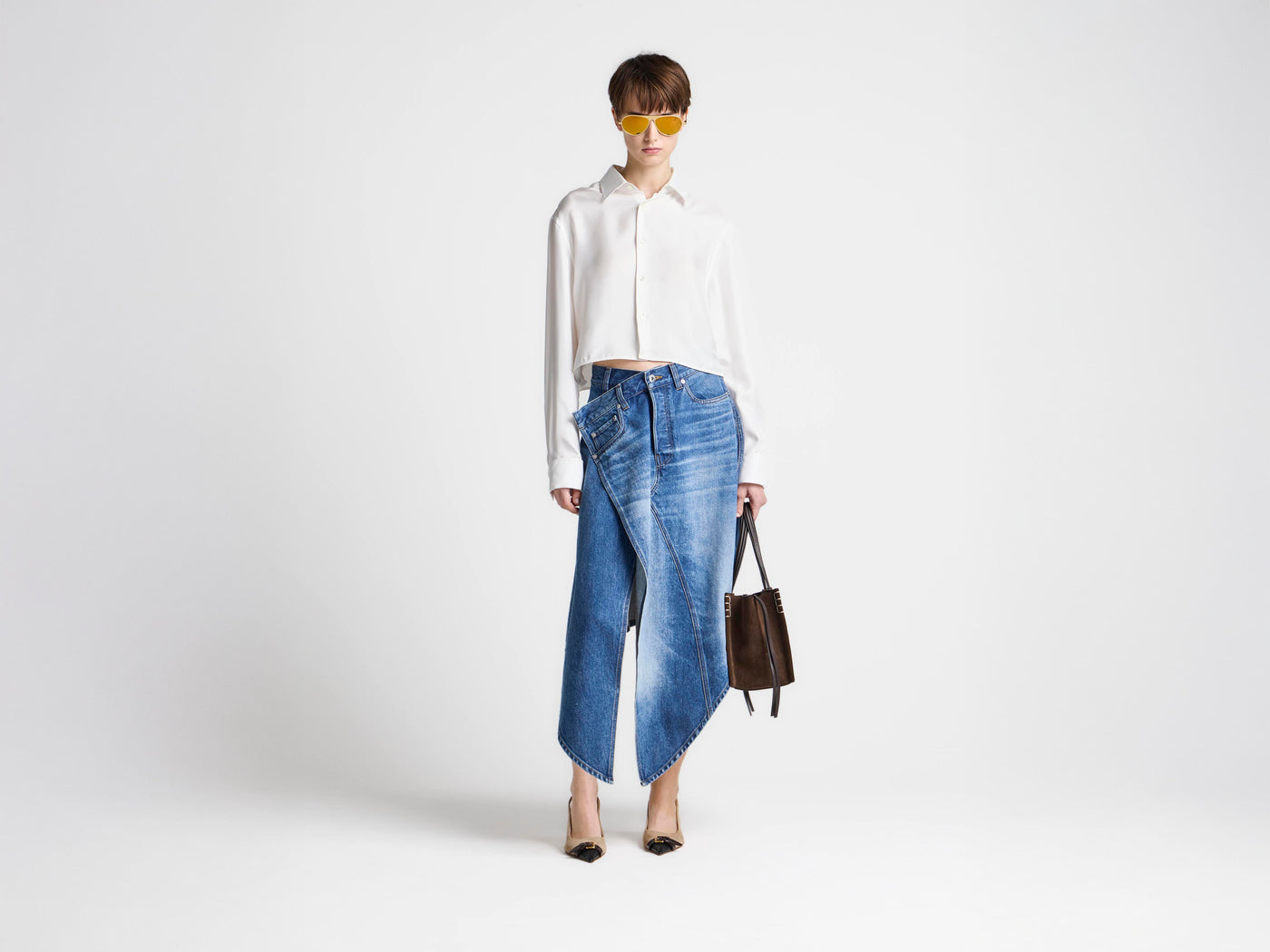 WOMENS CROPPED SILK TWILL SHIRT IN OFF-WHITE