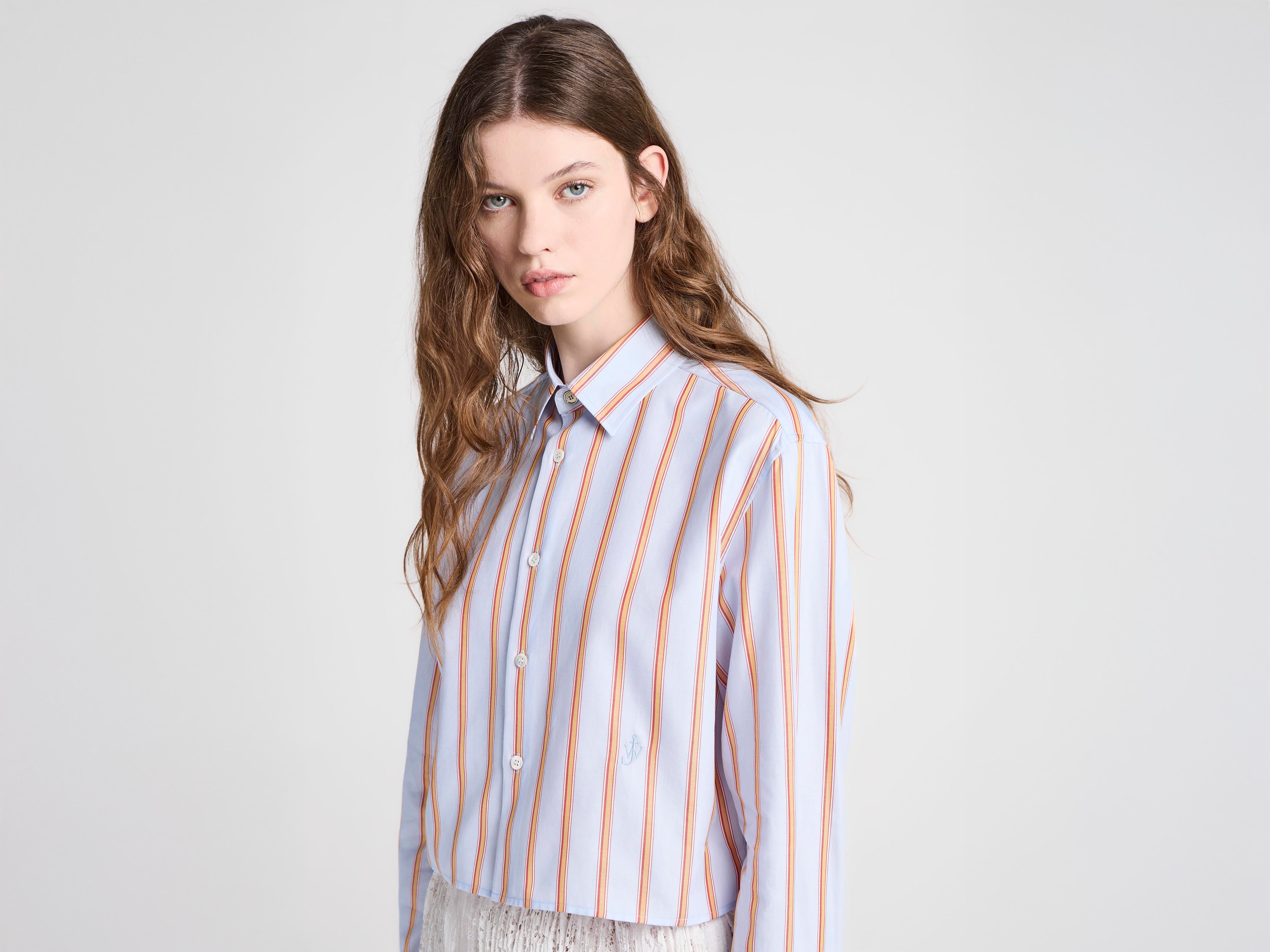 WOMENS CROPPED SHIRT IN BLUE & ORANGE in BLUE/ORANGE