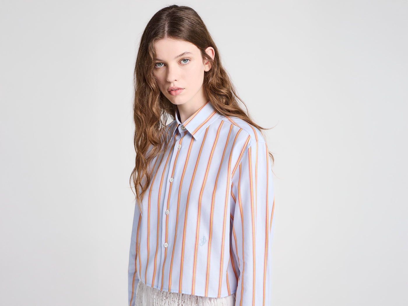 WOMENS CROPPED SHIRT IN BLUE & ORANGE