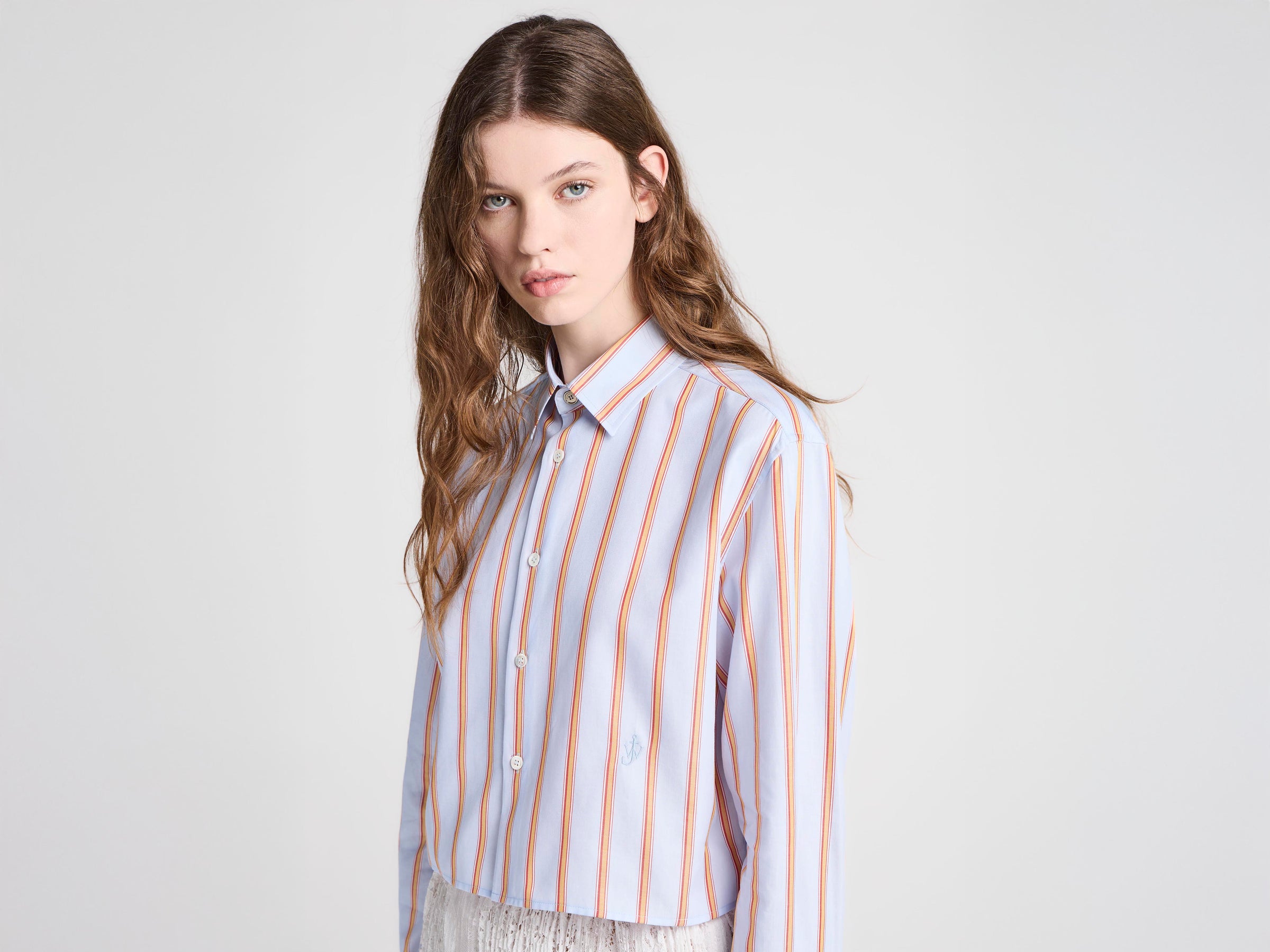 WOMENS CROPPED SHIRT IN BLUE & ORANGE