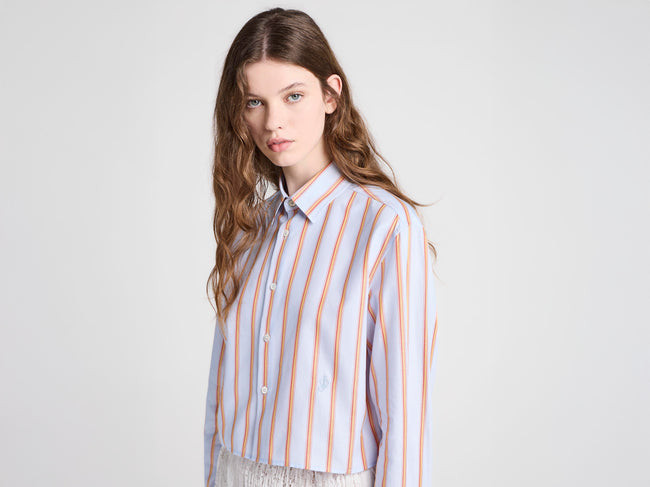 WOMENS CROPPED SHIRT IN BLUE & ORANGE