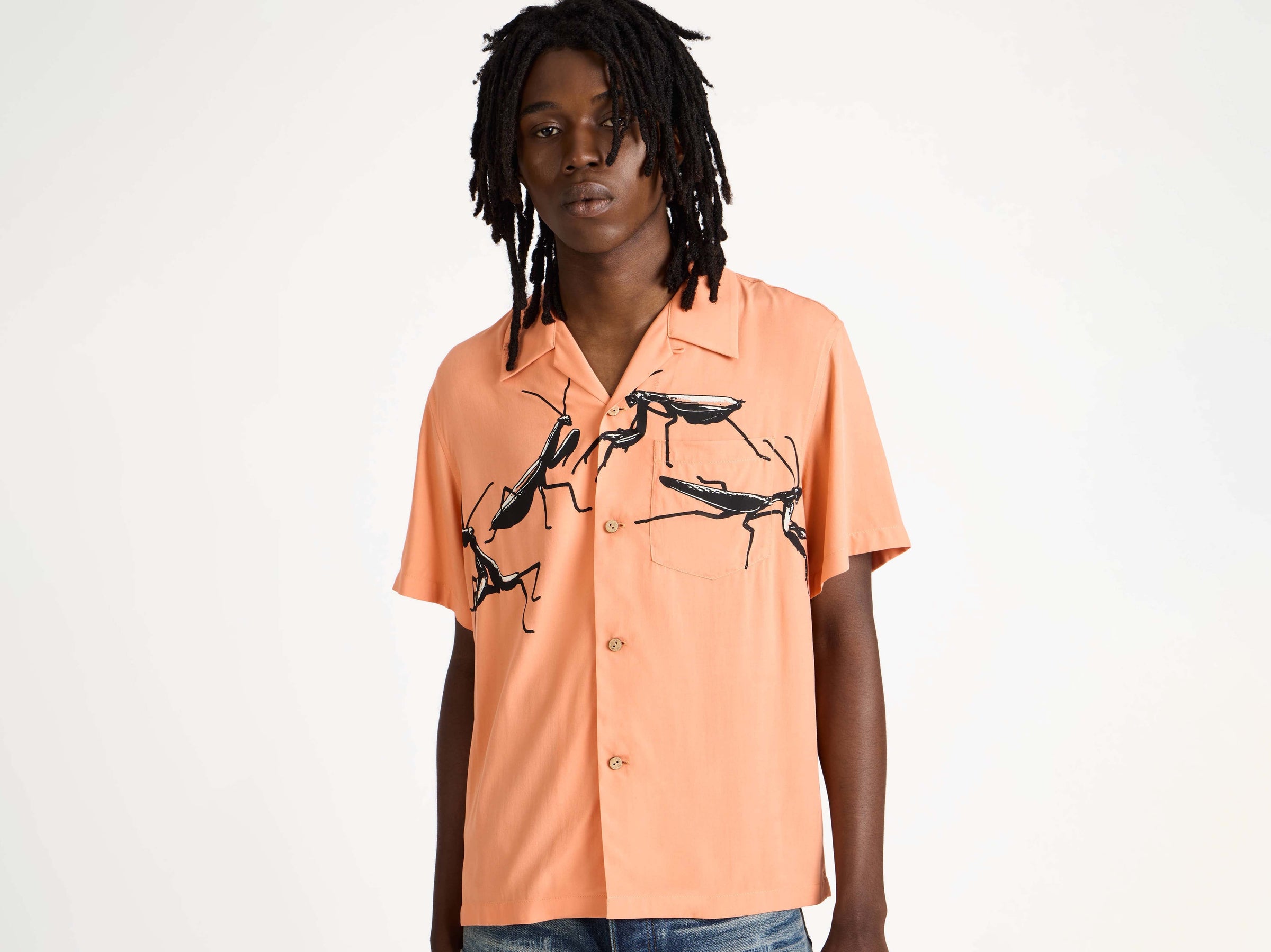 short sleeve camp collar shirt peach Model Detail 5