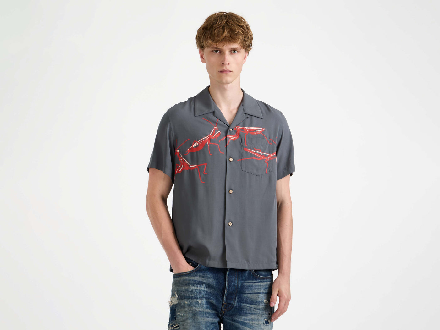 short sleeve camp collar shirt steel Model Detail 9