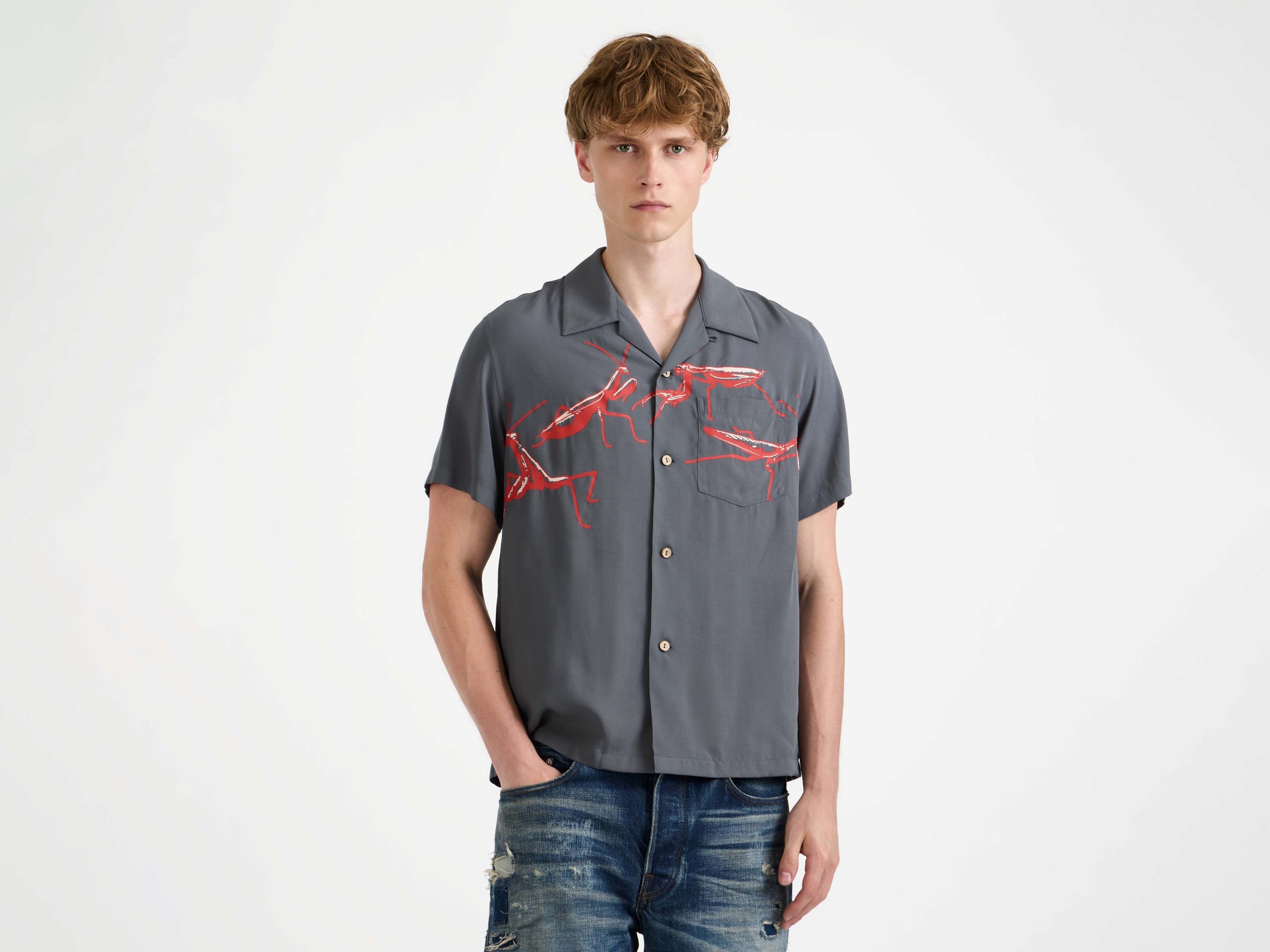 short sleeve camp collar shirt steel Model Detail 9