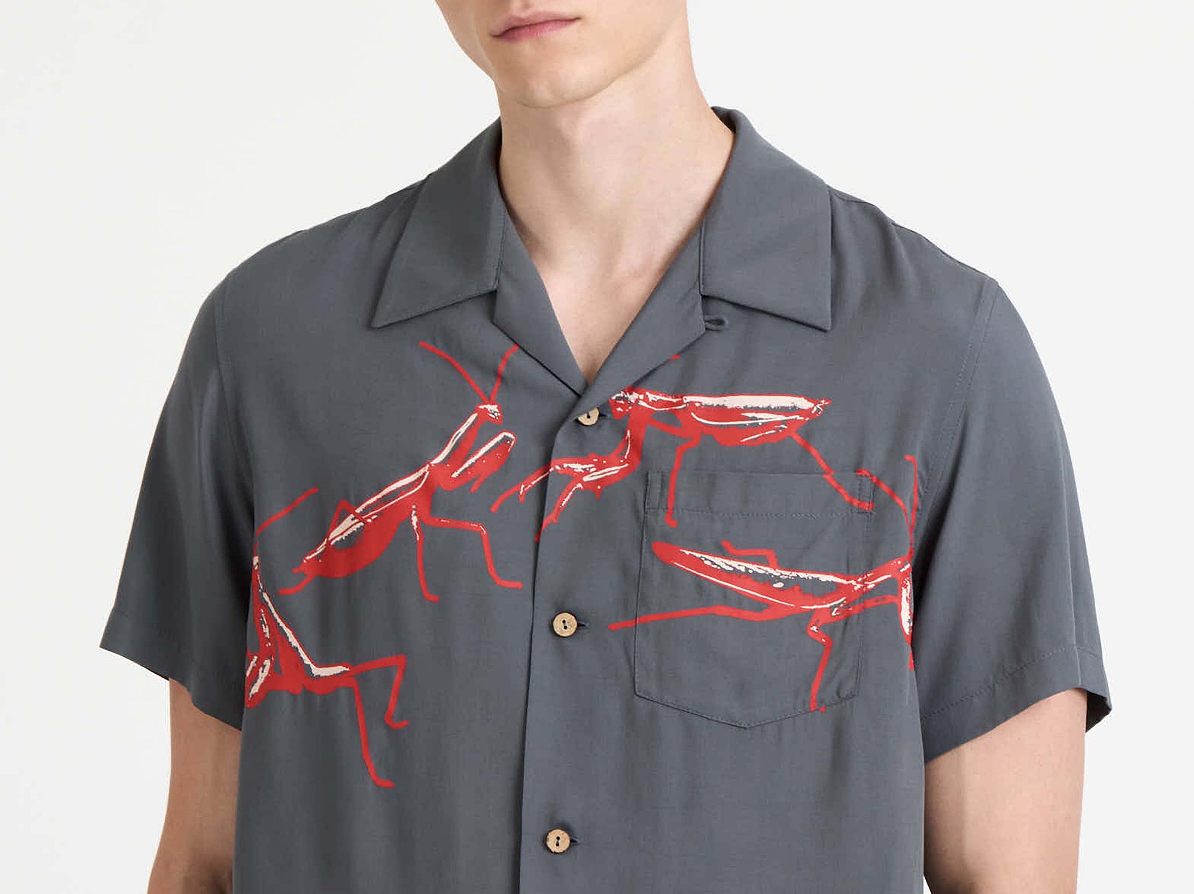 MENS SHORT SLEEVE CAMP COLLAR SHIRT IN STEEL In STEEL SH0378PG194292544 mens-short-sleeve-camp-collar-shirt-in-steel-in-steel-sh0378pg194292544