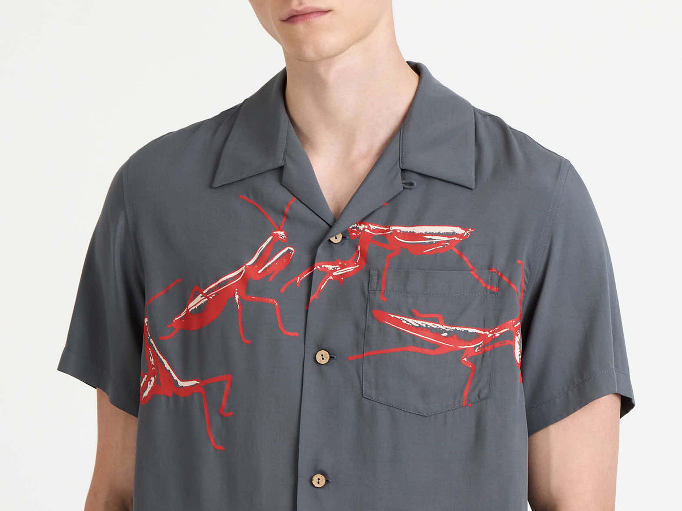 short sleeve camp collar shirt steel Model Detail 3