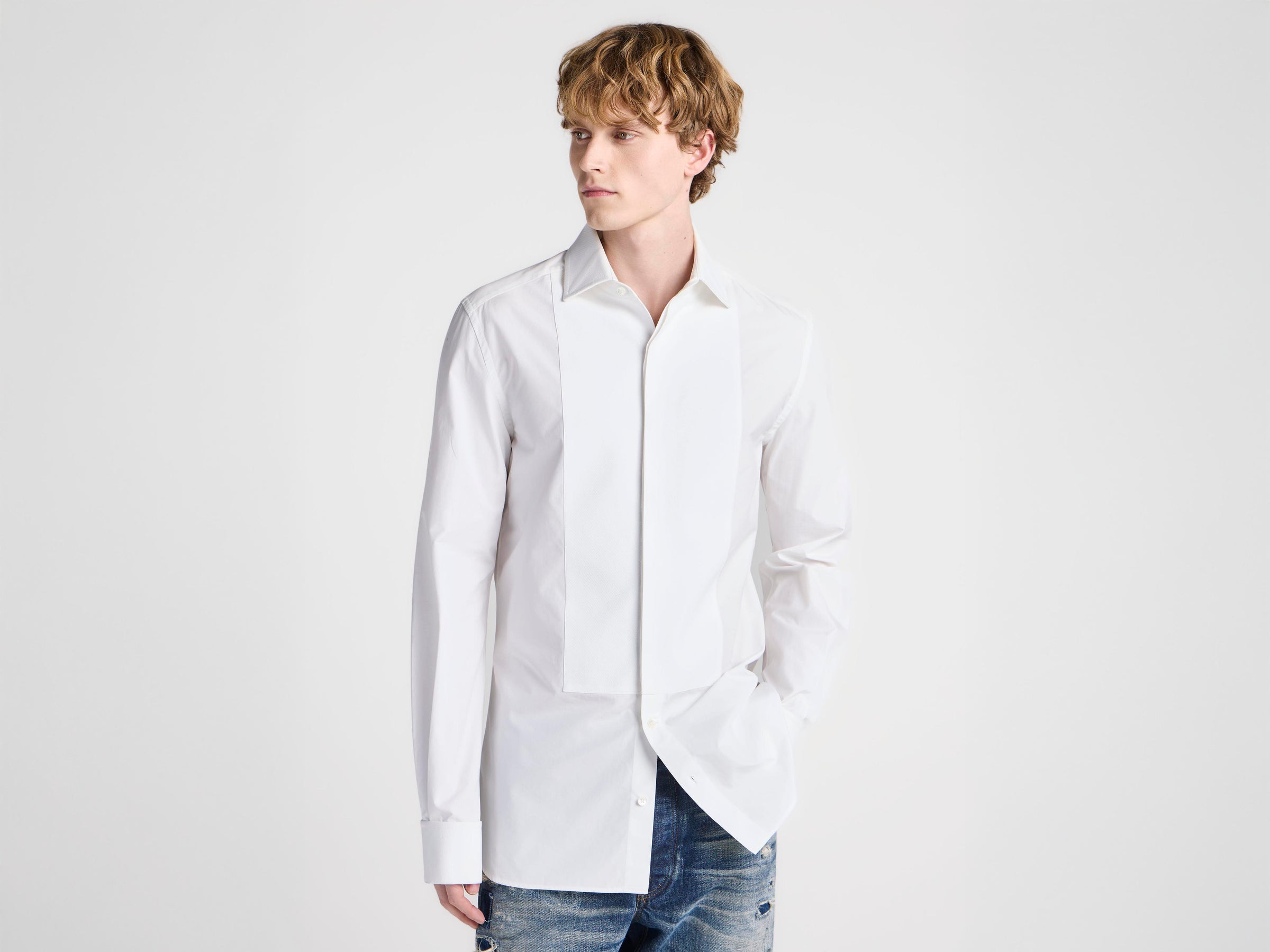 MENS PLEATED FRONT TUXEDO SHIRT IN WHITE