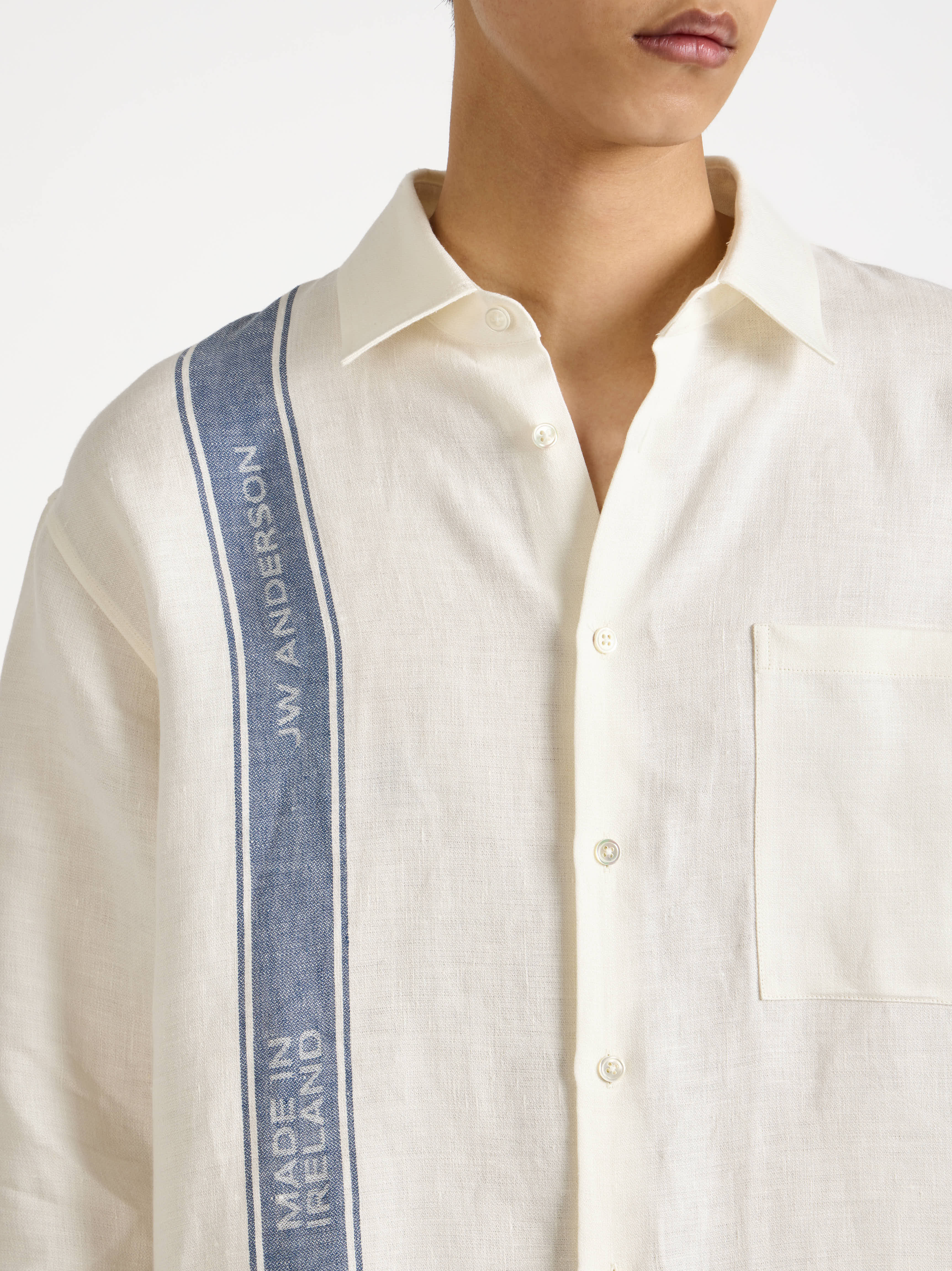 jw anderson シャツ MENS SHIRT IN OFF WHITE & BLUE in OFF WHITE/BLUE SH0385PG189861446