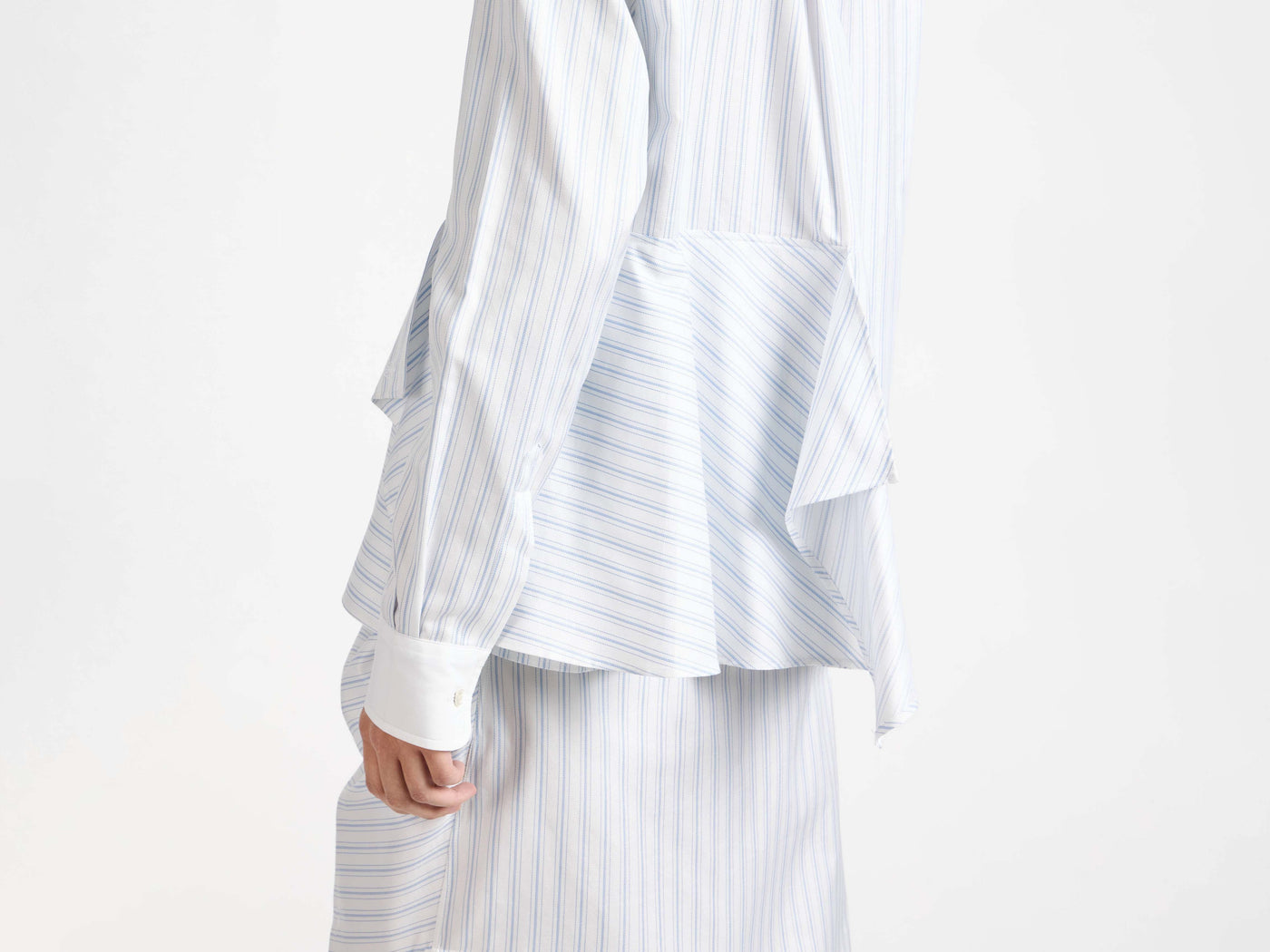 ASYMMETRIC DRAPED SHIRT IN WHITE & BLUE
