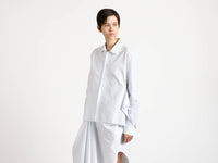 ASYMMETRIC DRAPED SHIRT IN WHITE & BLUE