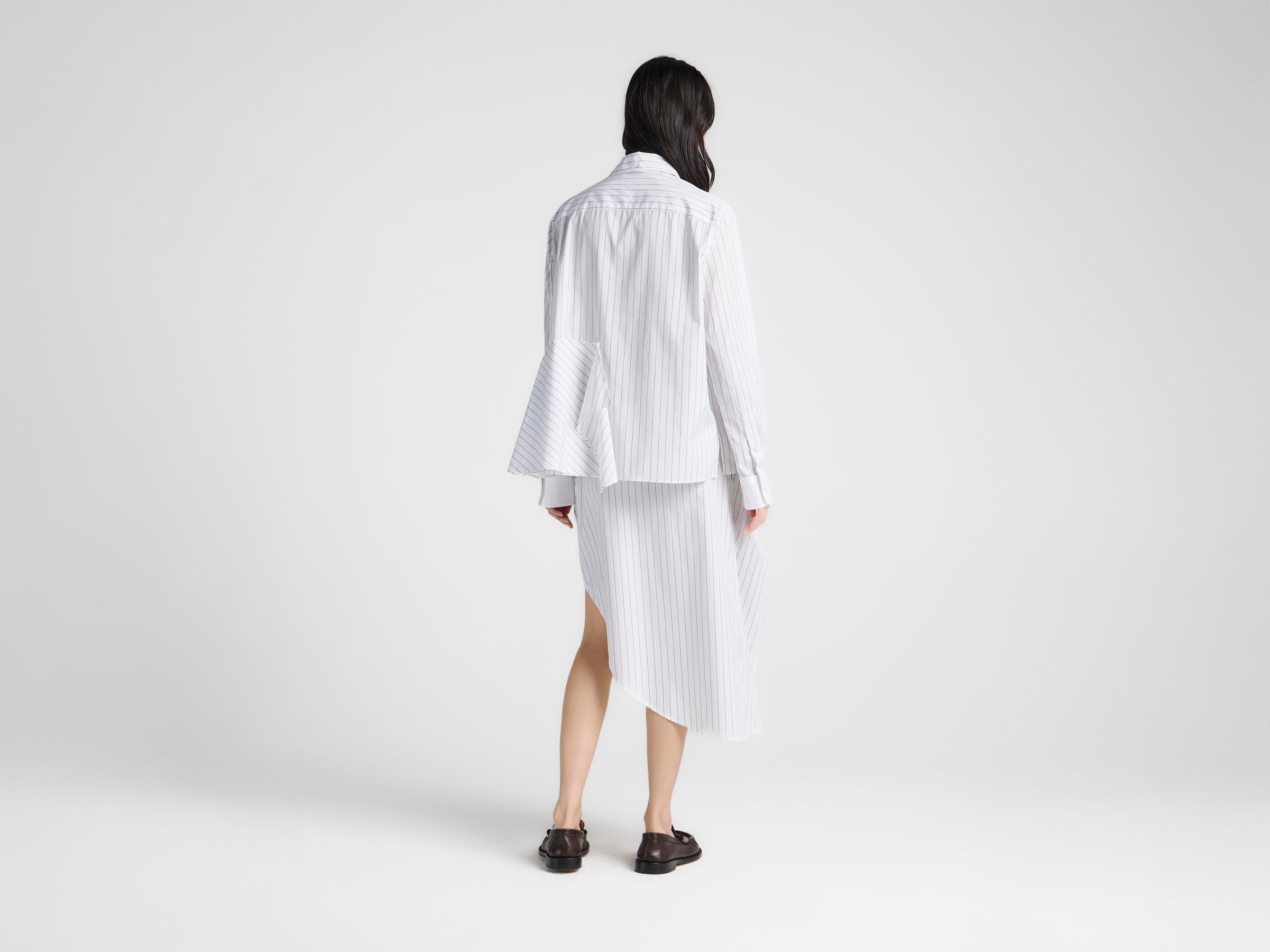 WOMENS ASYMMETRIC DRAPED SHIRT IN WHITE & BLUE