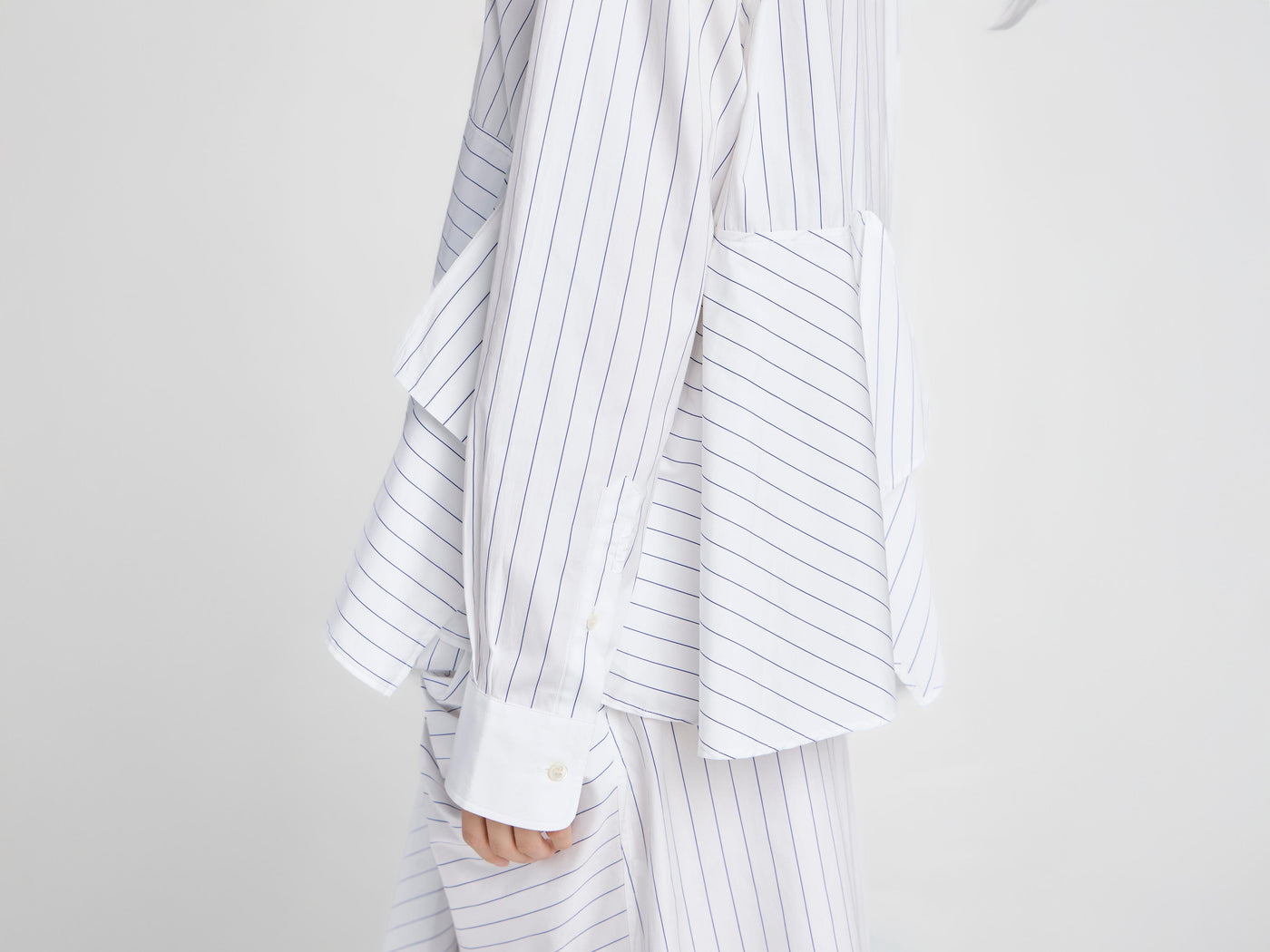 WOMENS ASYMMETRIC DRAPED SHIRT IN WHITE & BLUE