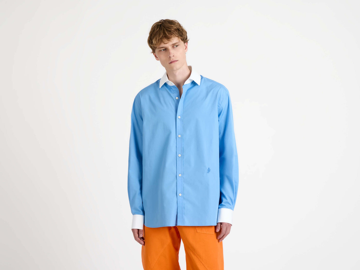 contrast collar dress shirt cornflower blue Model Detail 2