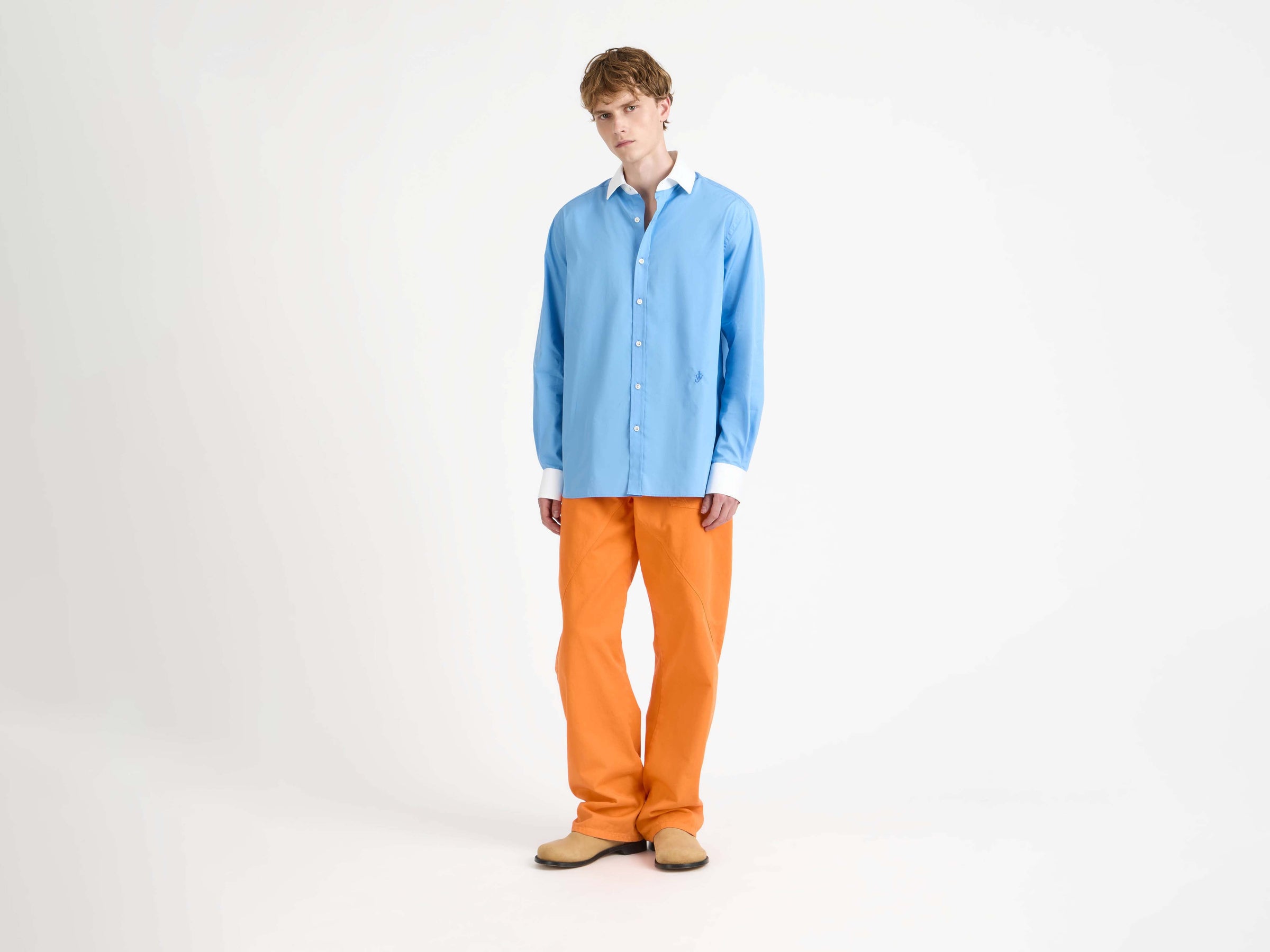 CONTRAST COLLAR DRESS SHIRT IN CORNFLOWER BLUE