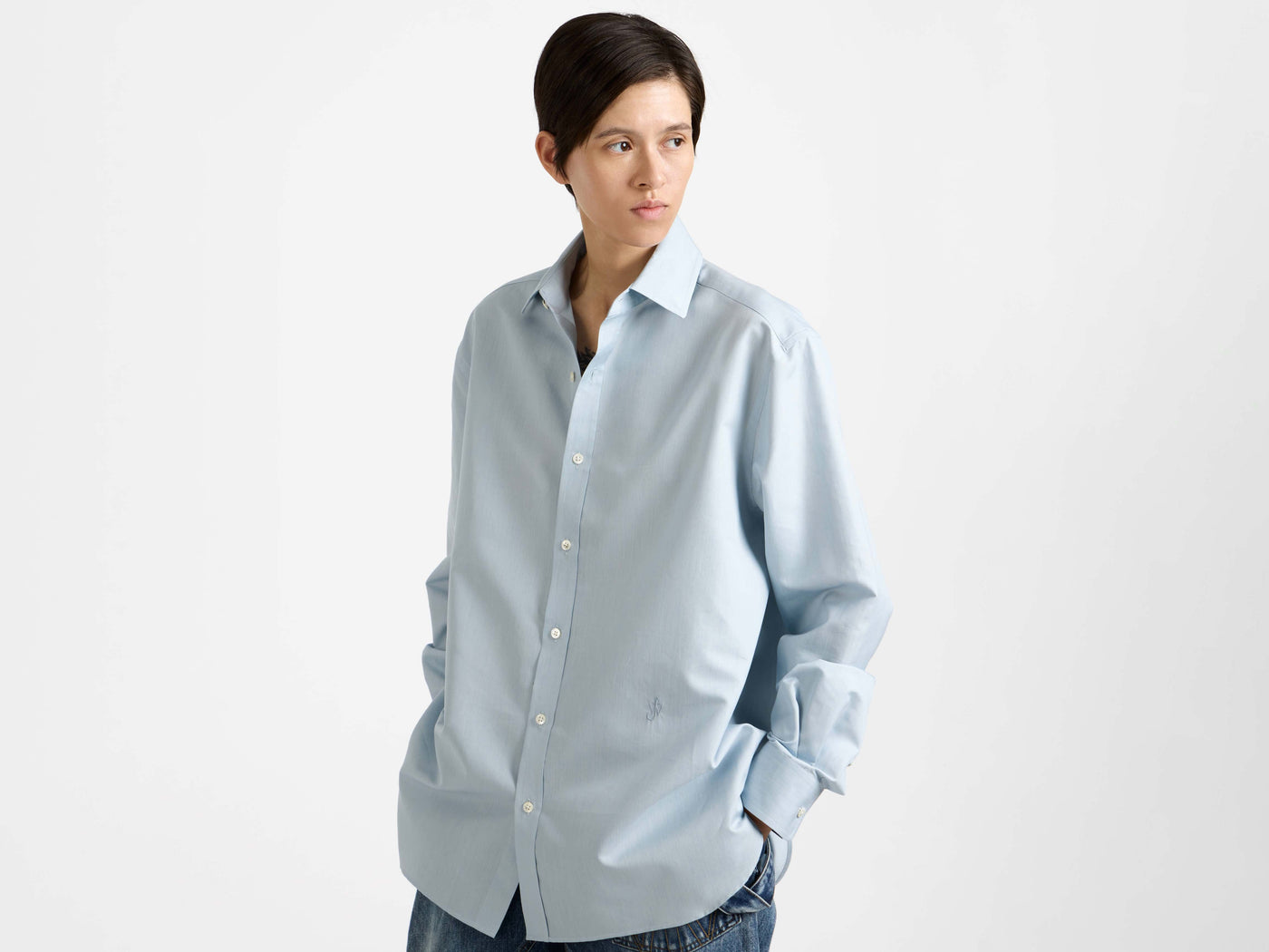 WOMENS CLASSIC DRESS SHIRT IN POWDER BLUE in POWDER BLUE SH0388PG189480504 | JW Anderson GB WOMENS CLASSIC DRESS SHIRT IN POWDER BLUE in POWDER BLUE SH0388PG189480504 | JW Anderson GB