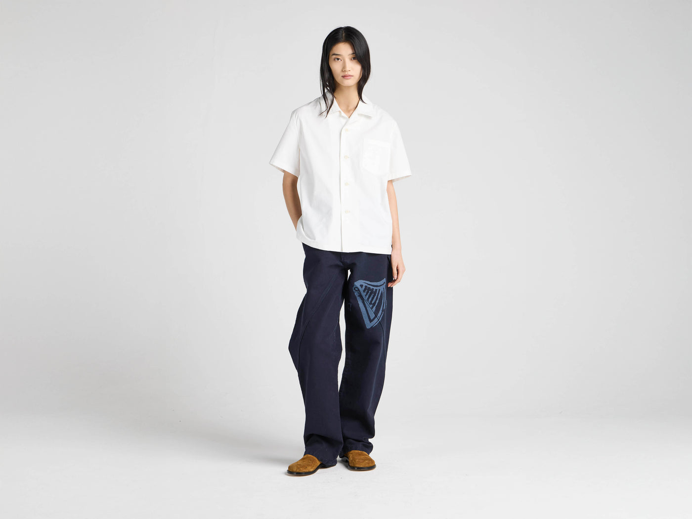 Unisex JW ANDERSON X GUINNESS EMBROIDERED COTTON SHIRT IN WHITE