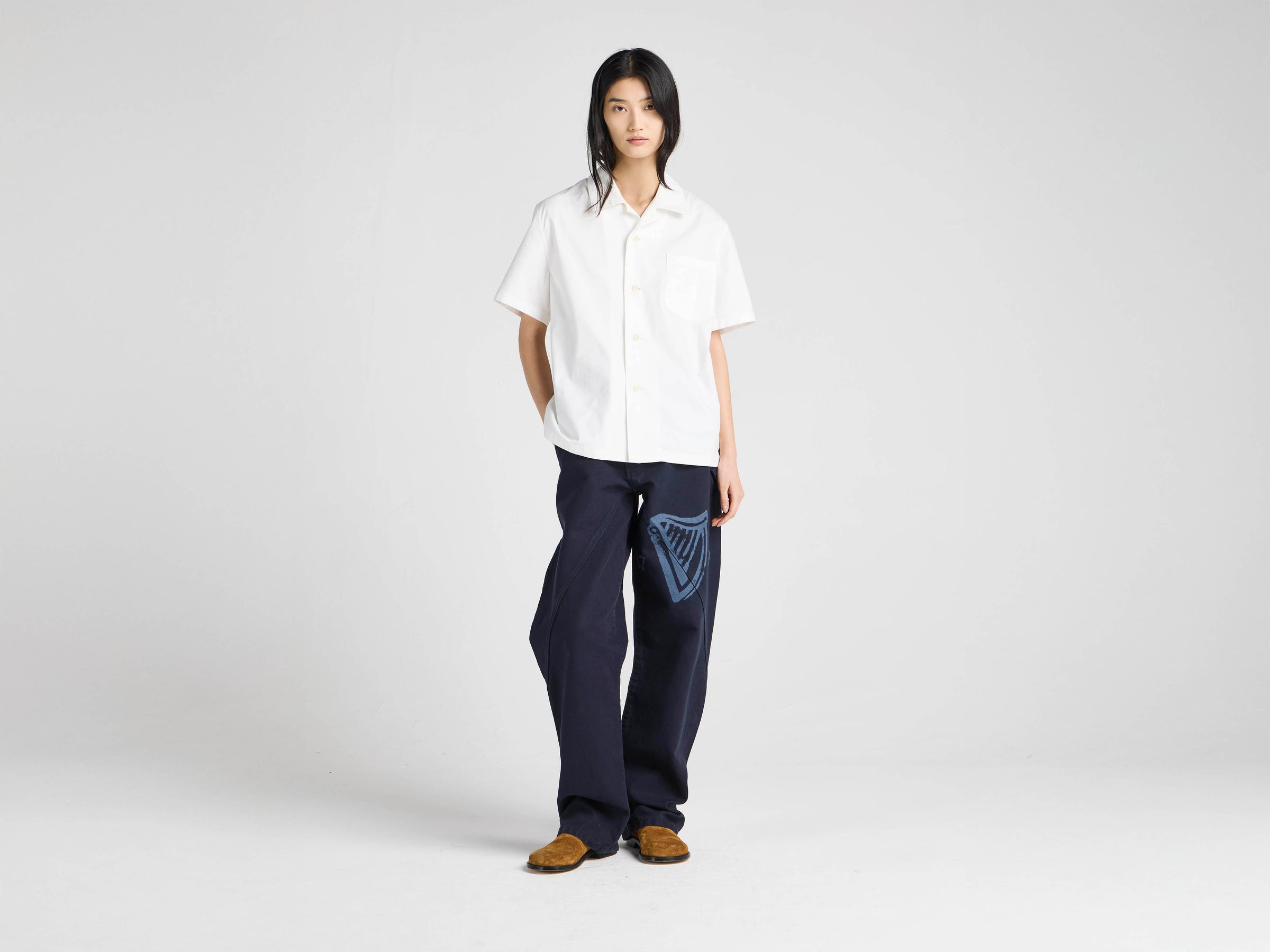 Unisex JW ANDERSON X GUINNESS EMBROIDERED COTTON SHIRT IN WHITE