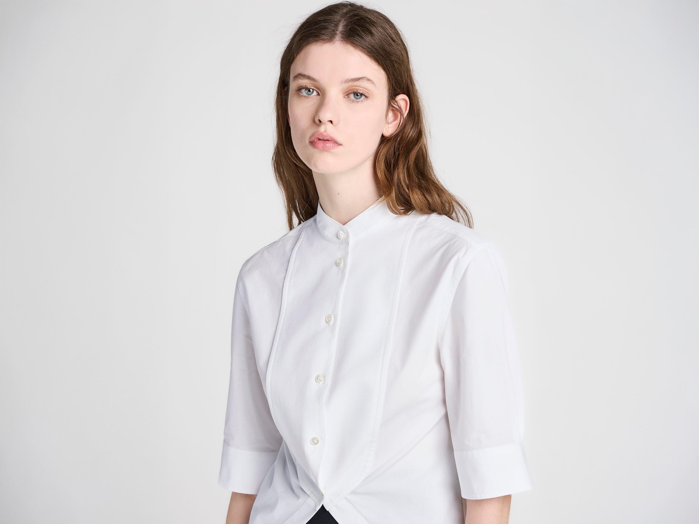 WOMENS TUXEDO BIB SHIRT IN WHITE