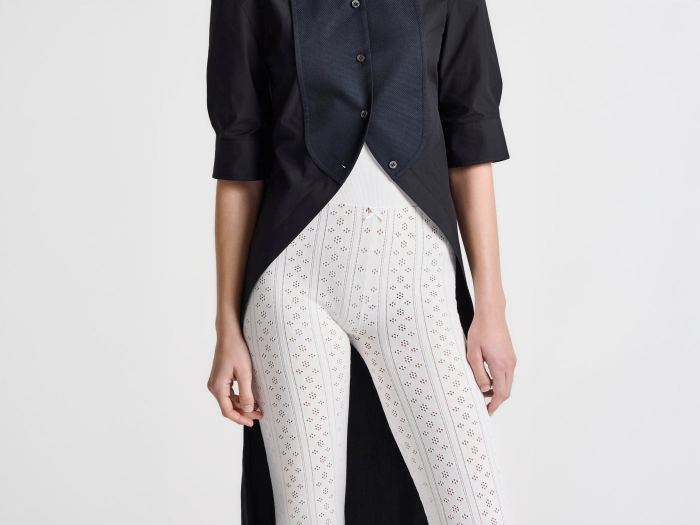 WOMENS TUXEDO BIB SHIRT IN BLACK