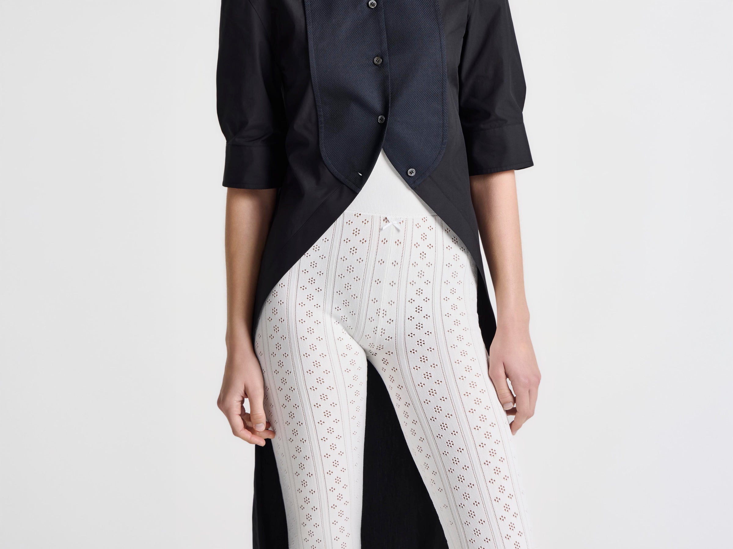 WOMENS TUXEDO BIB SHIRT IN BLACK