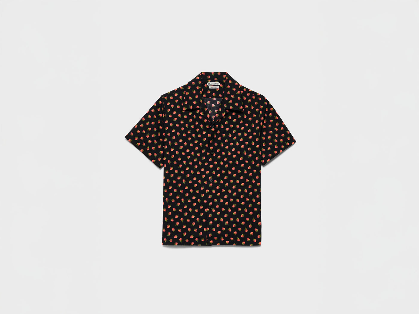 MENS CAMP COLLAR BERRY PRINT SHIRT IN BLACK & RED