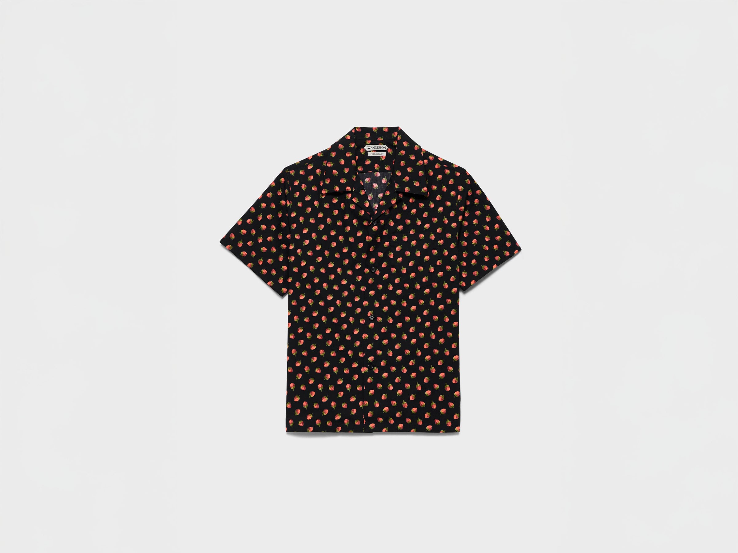 MENS CAMP COLLAR BERRY PRINT SHIRT IN BLACK & RED
