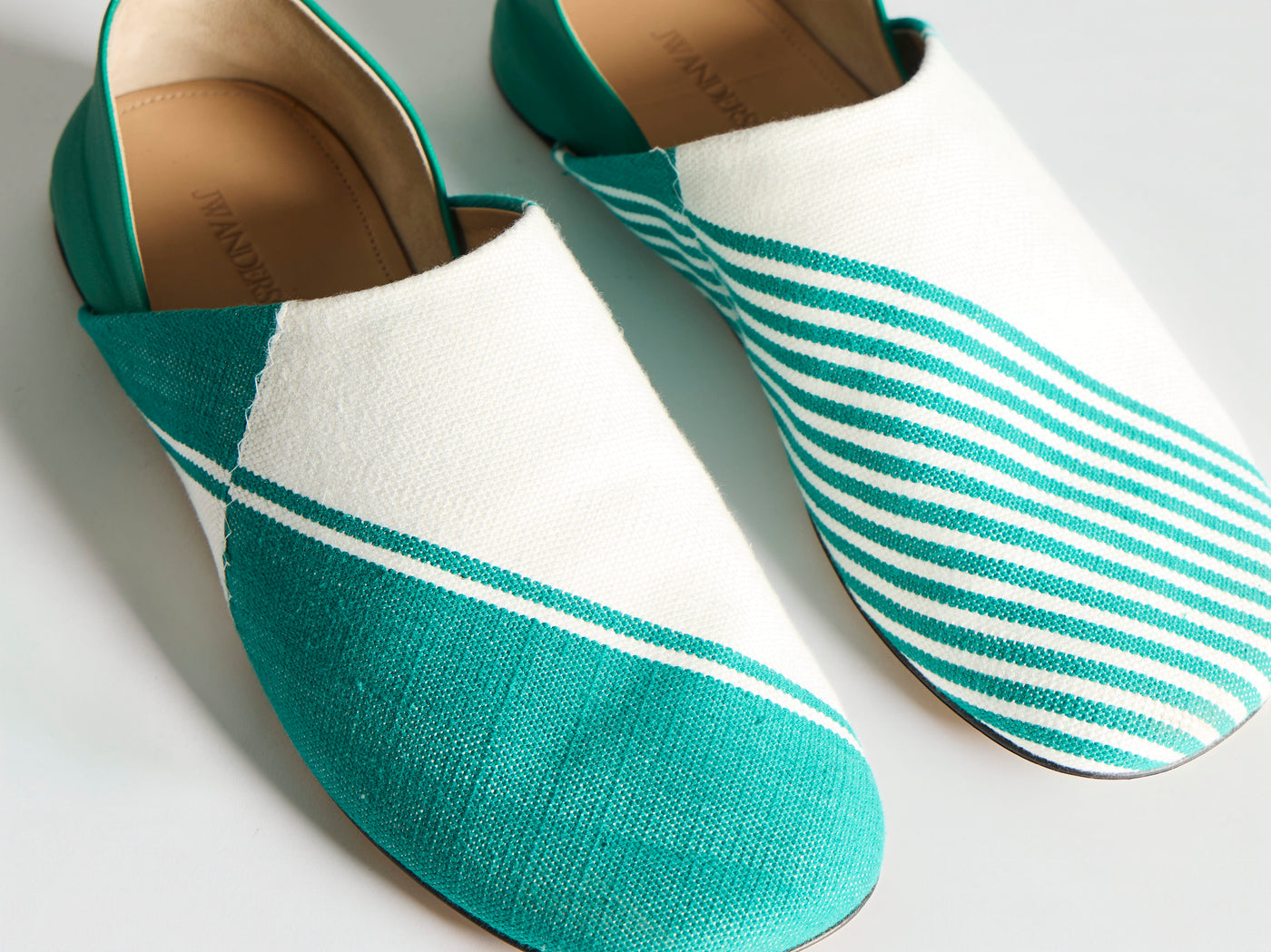 MENS LEATHER SLIPPER MULES IN GREEN & CREAM