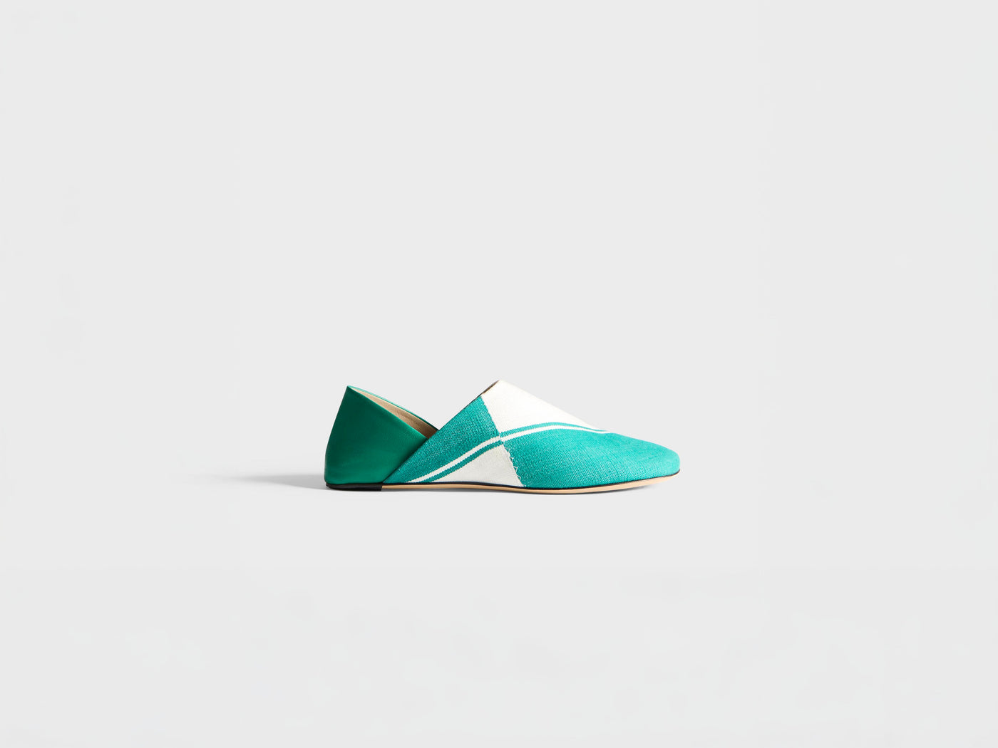 MENS LEATHER SLIPPER MULES IN GREEN & CREAM