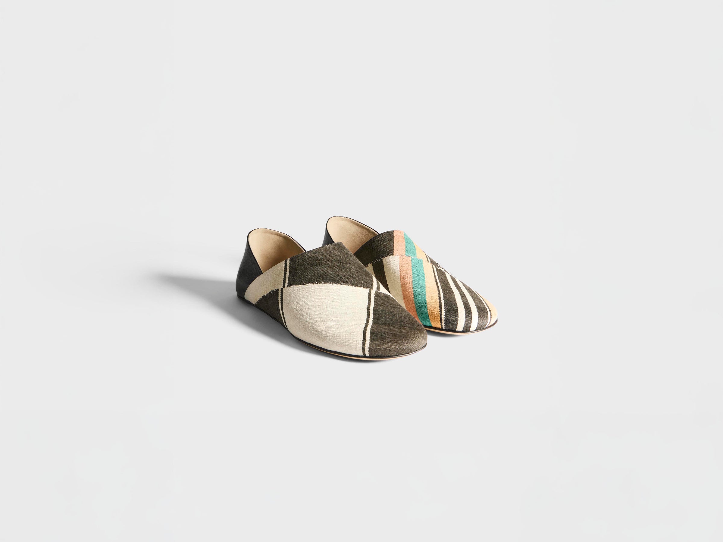 MENS LEATHER SLIPPER MULES IN BLACK & MULTI