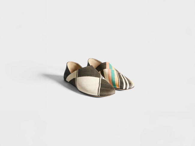 MENS LEATHER SLIPPER MULES IN BLACK & MULTI