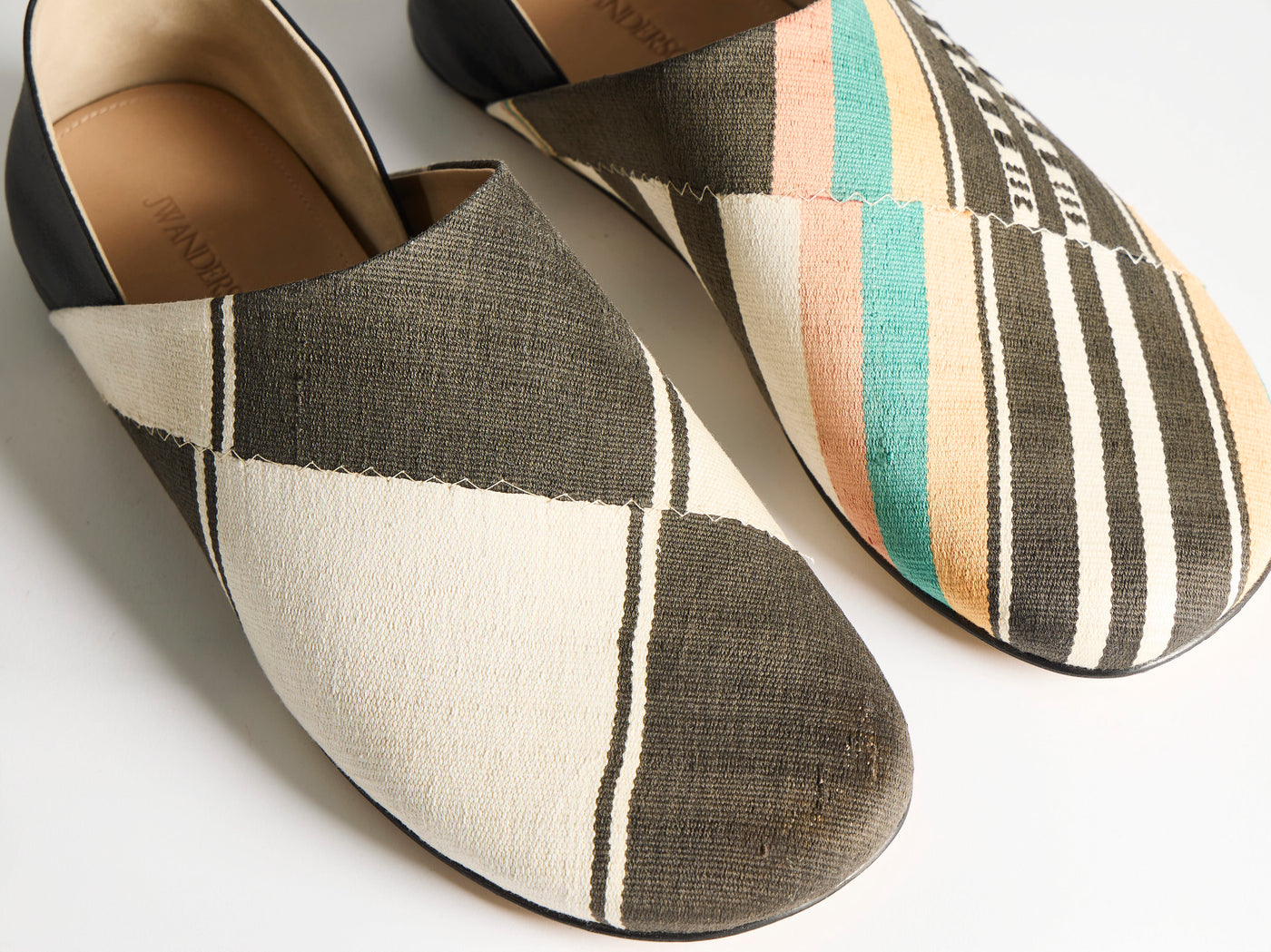 MENS LEATHER SLIPPER MULES IN BLACK & MULTI