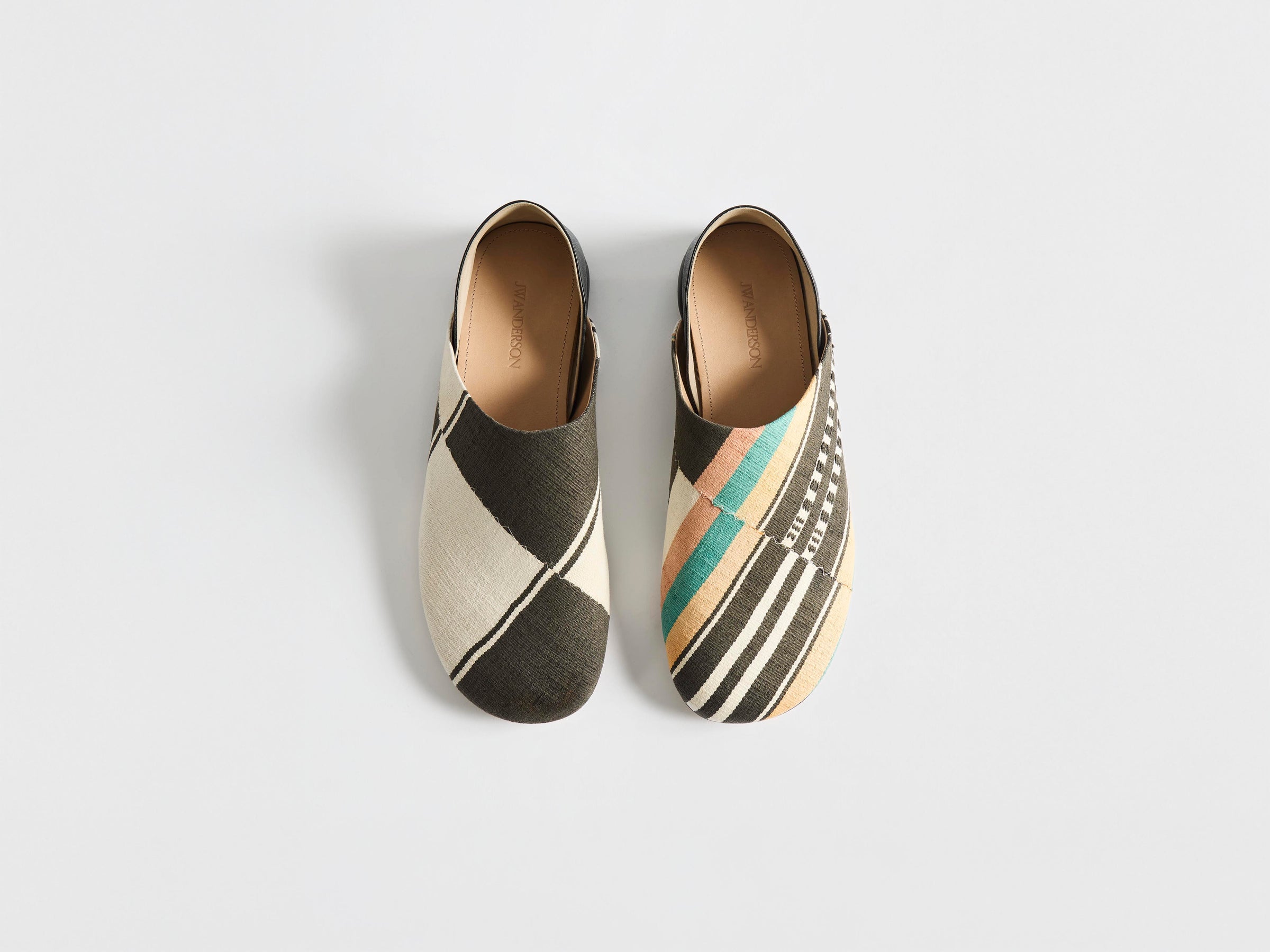 MENS LEATHER SLIPPER MULES IN BLACK & MULTI