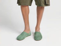 MENS SLIPPER MULES IN SAGE-GREEN WOVEN LEATHER