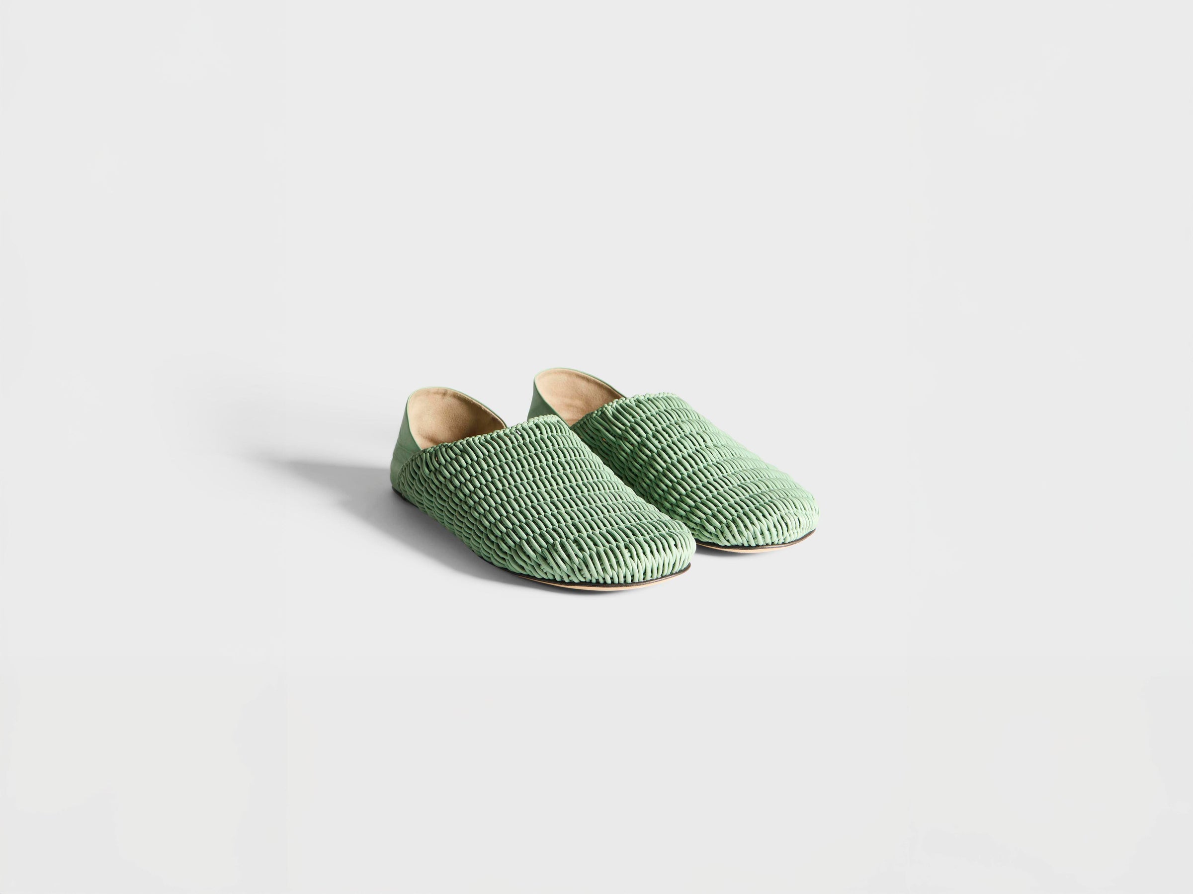 MENS SLIPPER MULES IN SAGE-GREEN WOVEN LEATHER