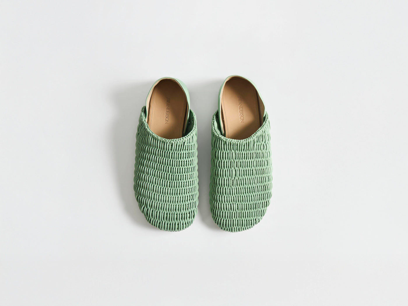 MENS SLIPPER MULES IN SAGE-GREEN WOVEN LEATHER