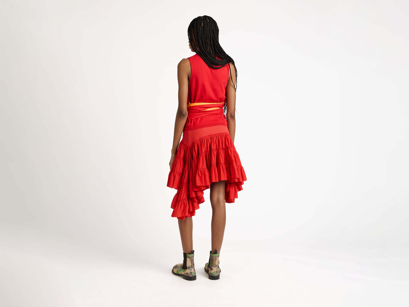 ruffle skirt red Model Back 6