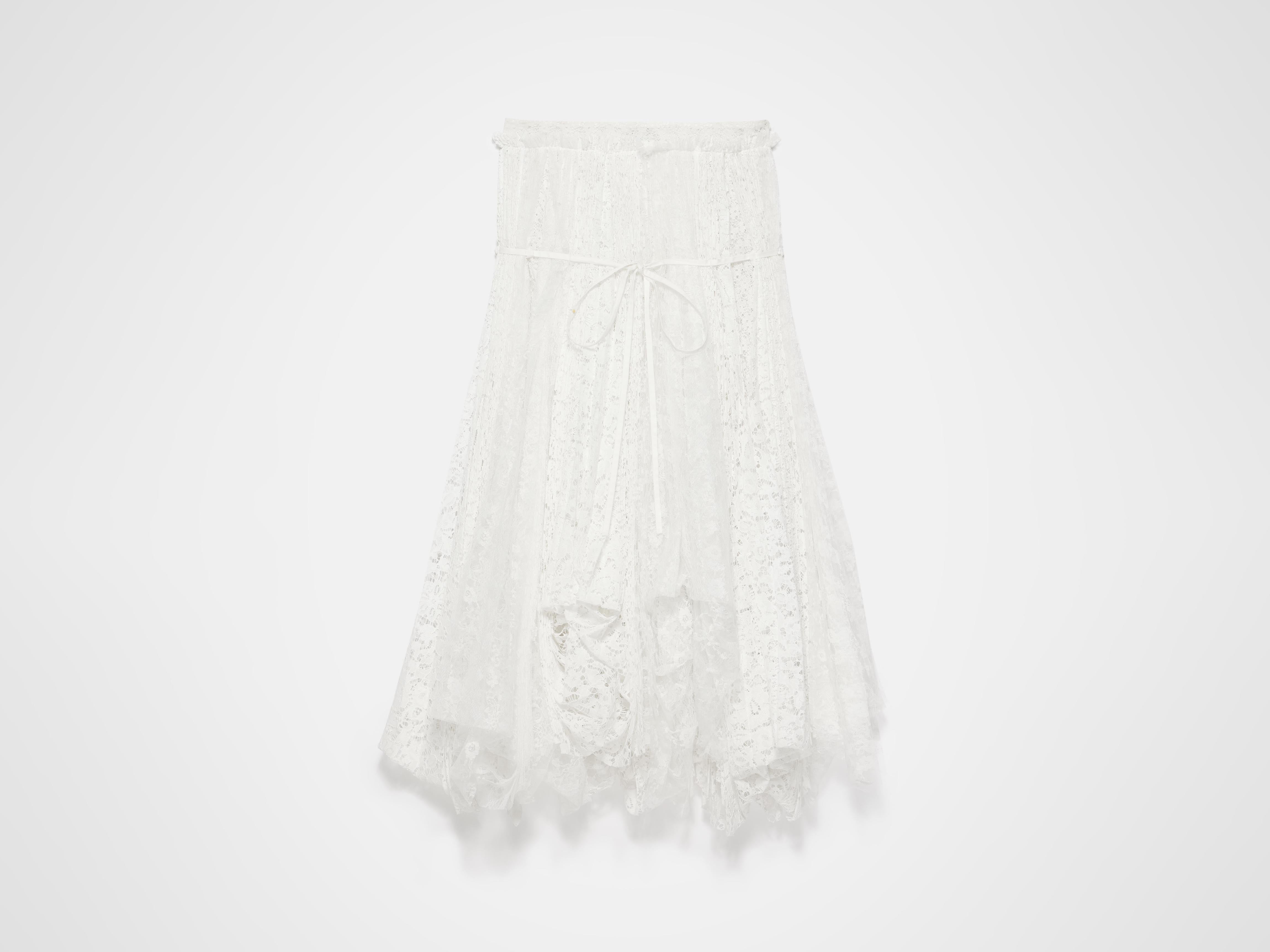WOMENS MIXED LACE LONGLINE SKIRT IN WHITE in WHITE