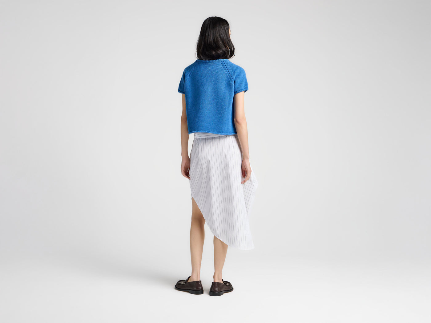 WOMENS ASYMMETRIC DRAPED SKIRT IN WHITE & BLUE
