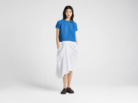 WOMENS ASYMMETRIC DRAPED SKIRT IN WHITE & BLUE